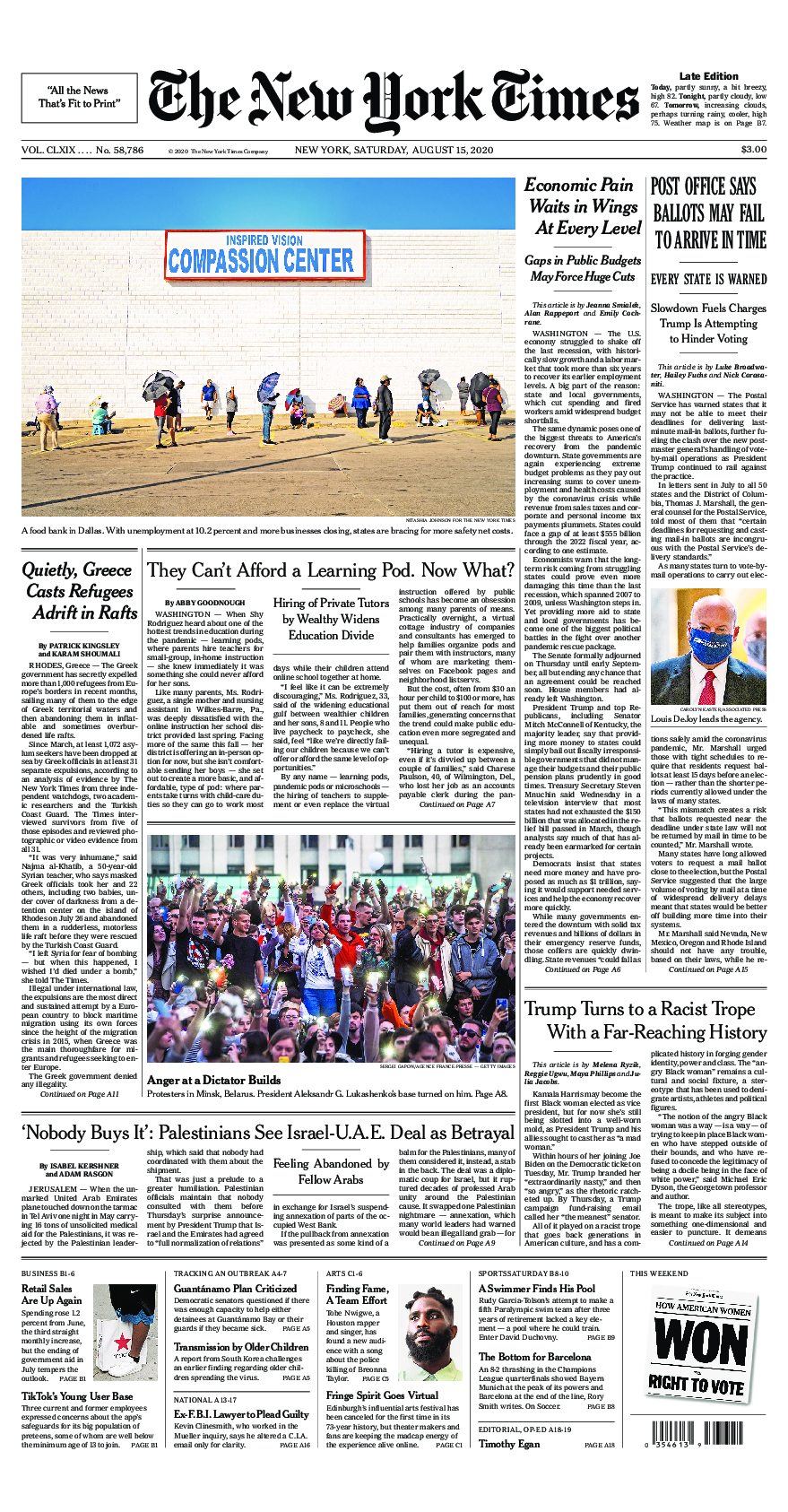 Prima-pagina-New-York-Times-del-2020-08-15