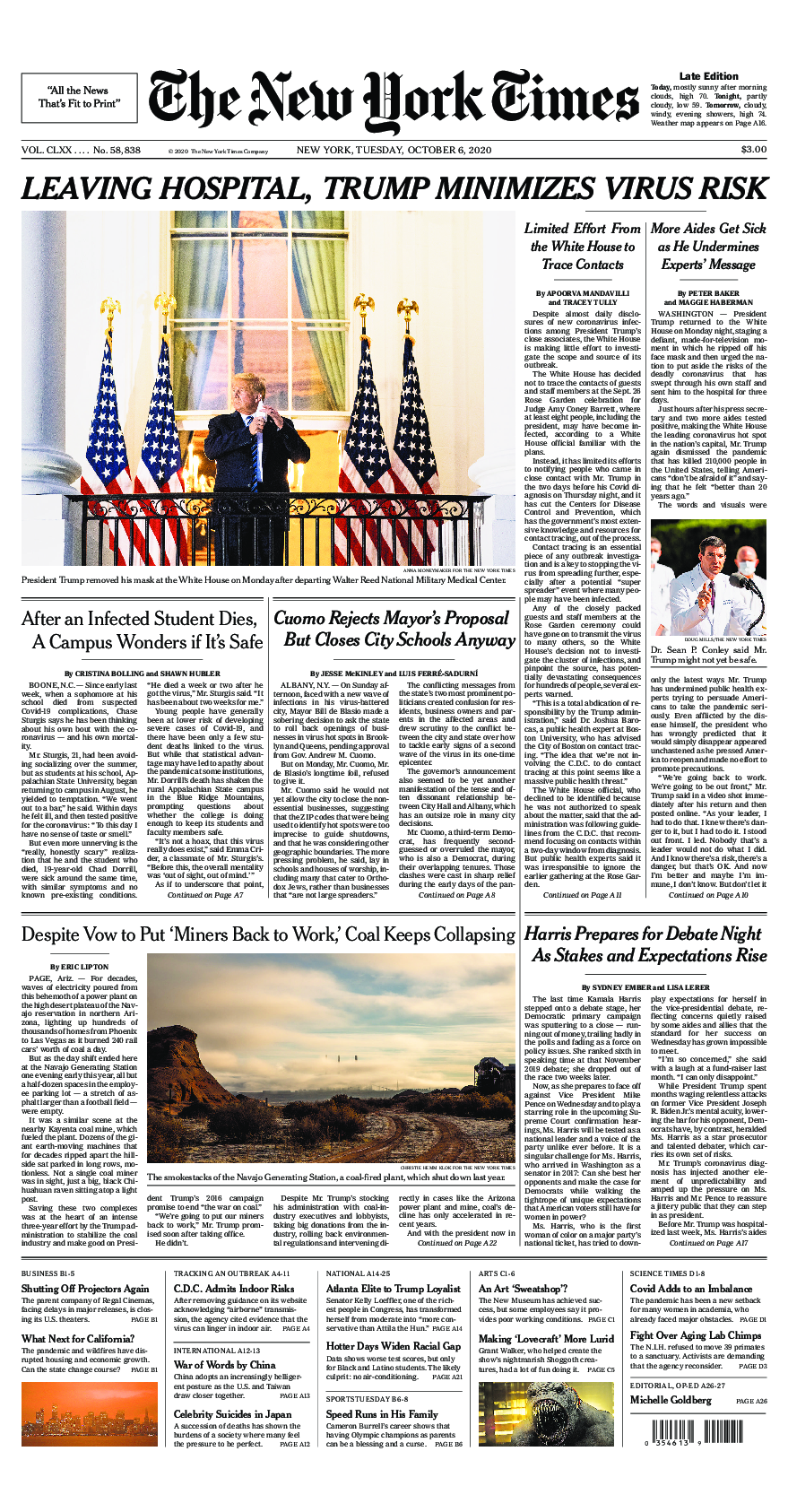 Prima-pagina-New-York-Times-del-2020-10-06