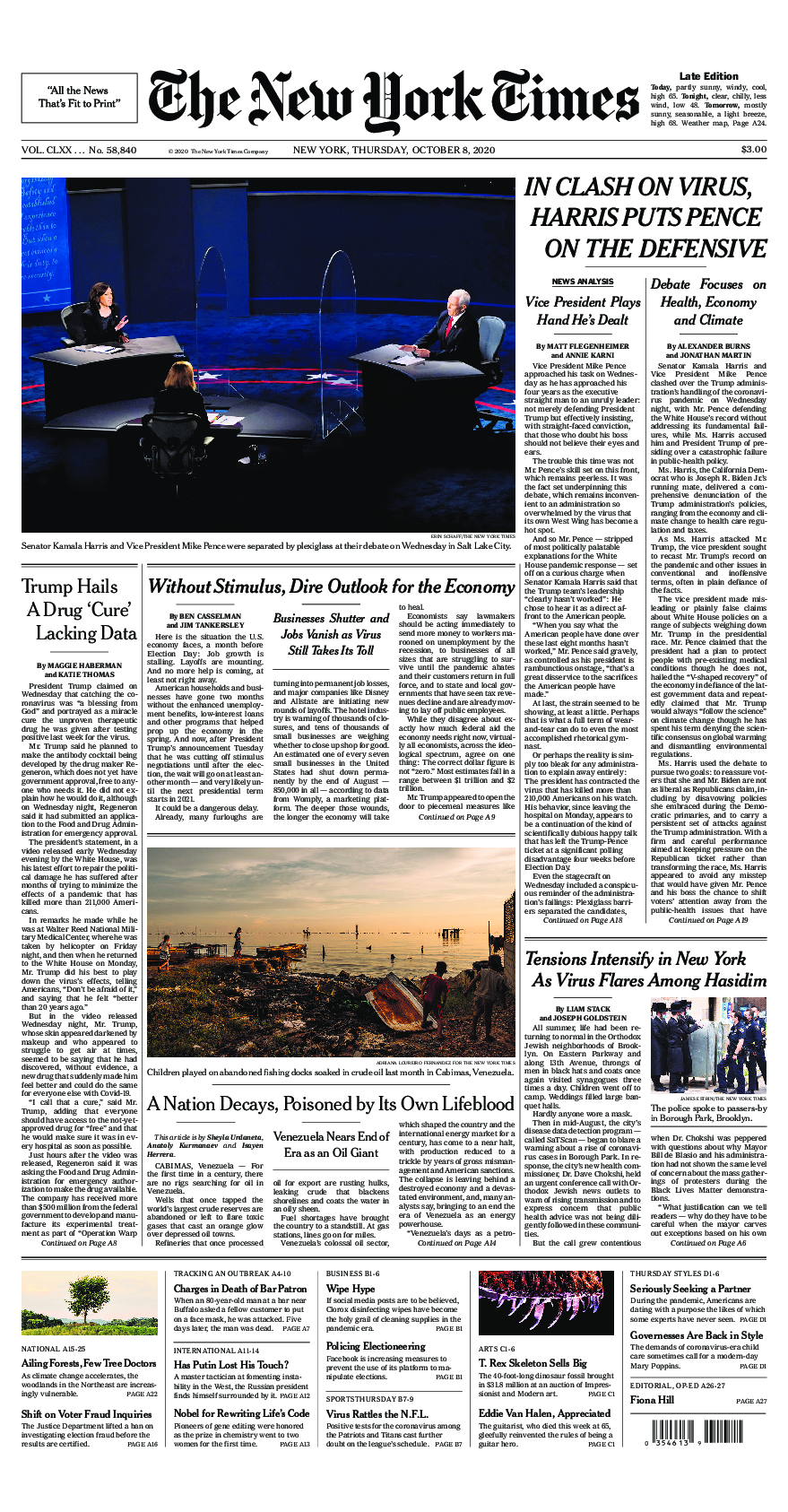 Prima-pagina-New-York-Times-del-2020-10-08