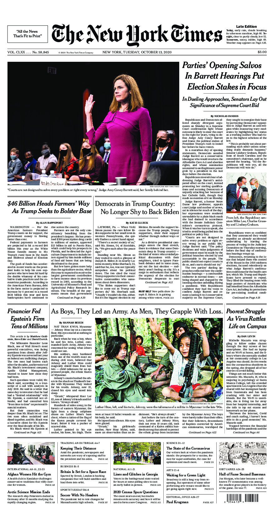 Prima-pagina-New-York-Times-del-2020-10-13