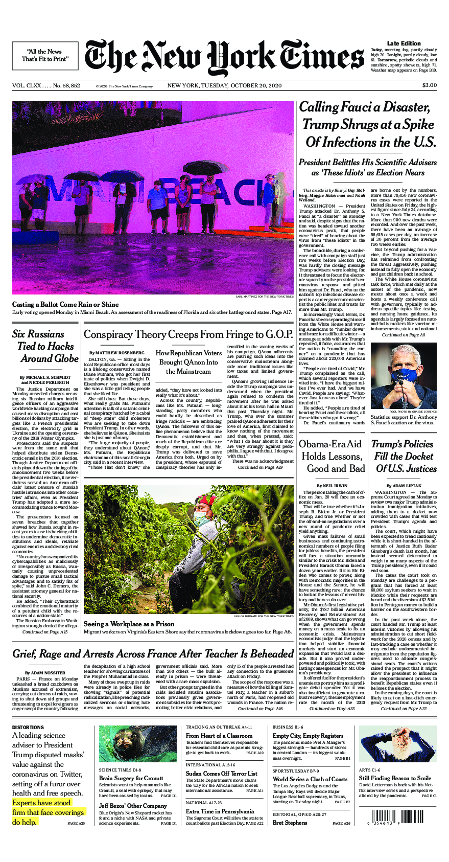 Prima-pagina-New-York-Times-del-2020-10-20