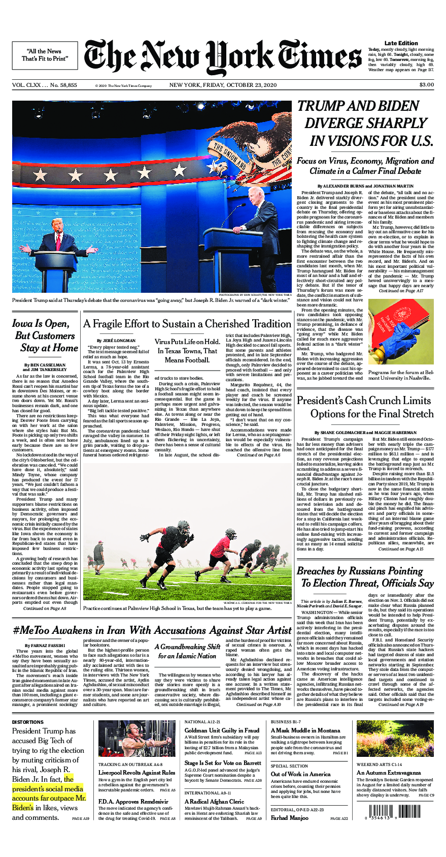 Prima-pagina-New-York-Times-del-2020-10-23