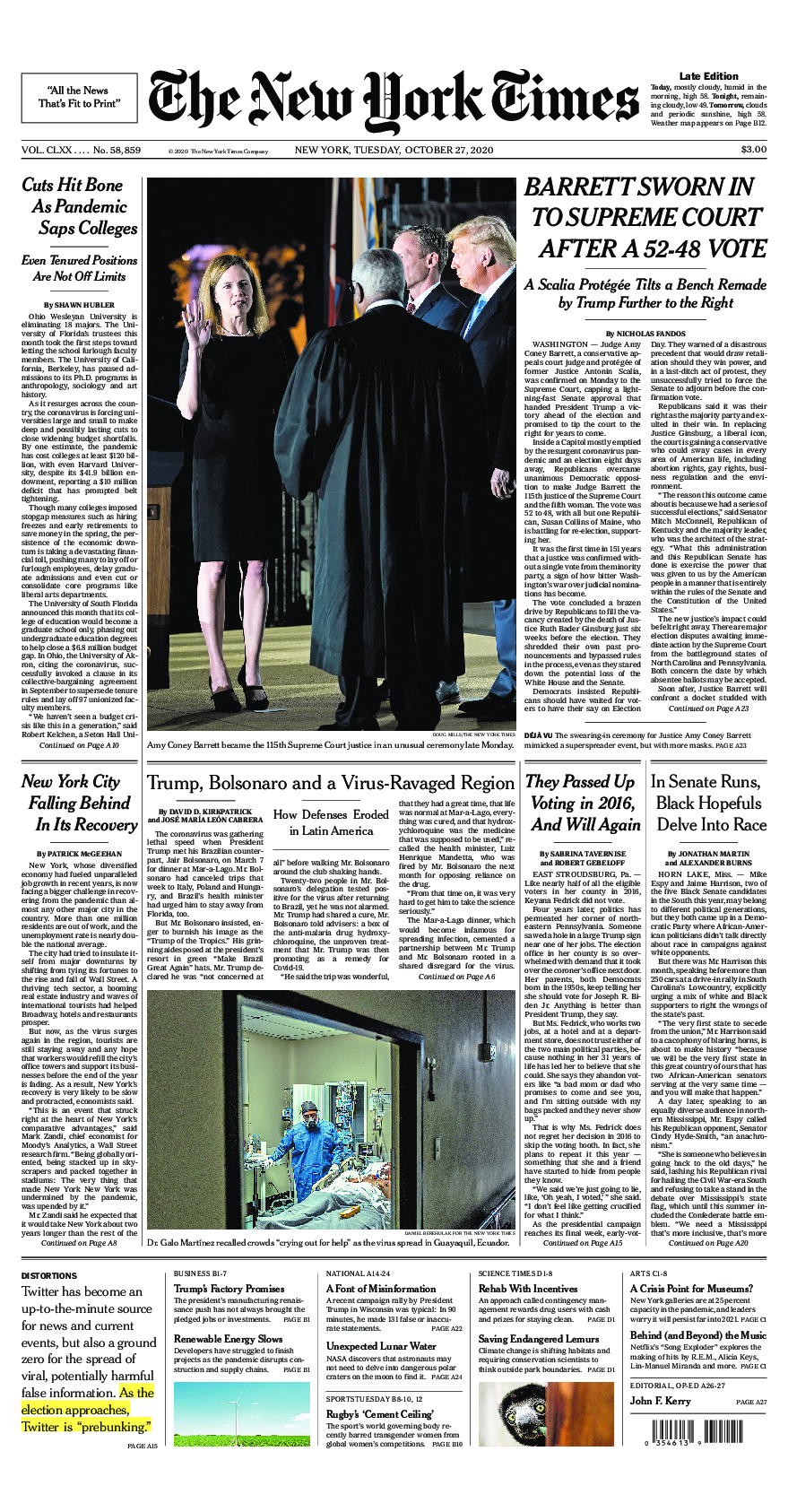 Prima-pagina-New-York-Times-del-2020-10-27