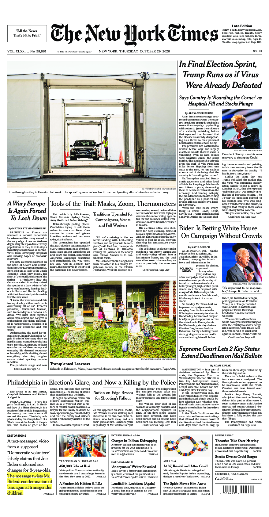 Prima-pagina-New-York-Times-del-2020-10-29