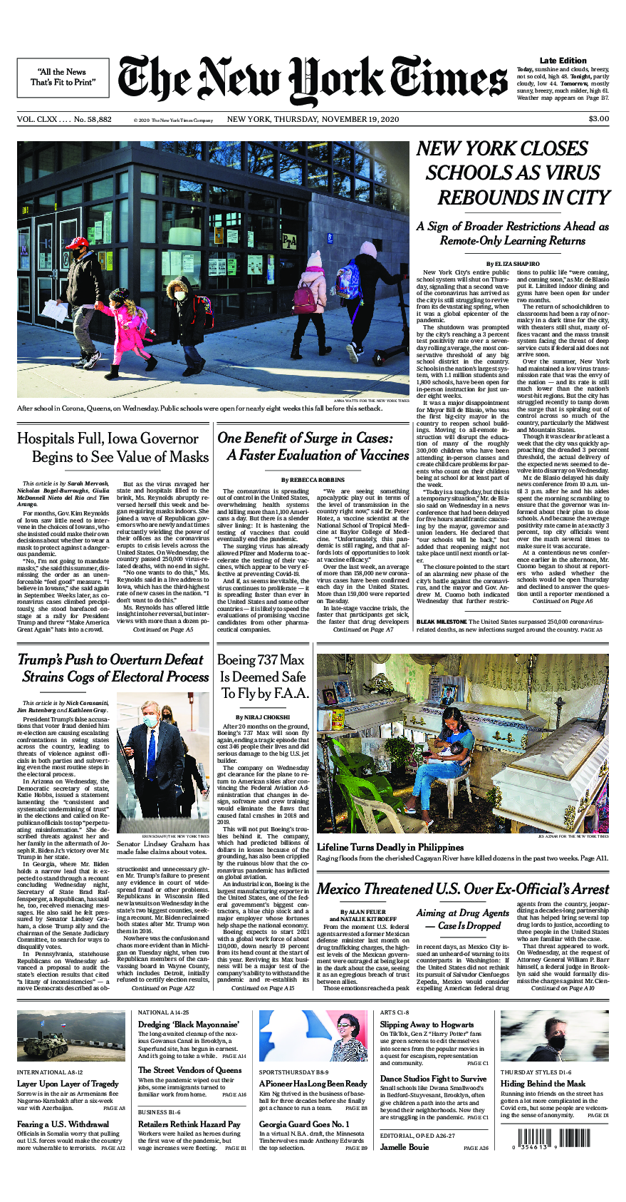 Prima-pagina-New-York-Times-del-2020-11-19