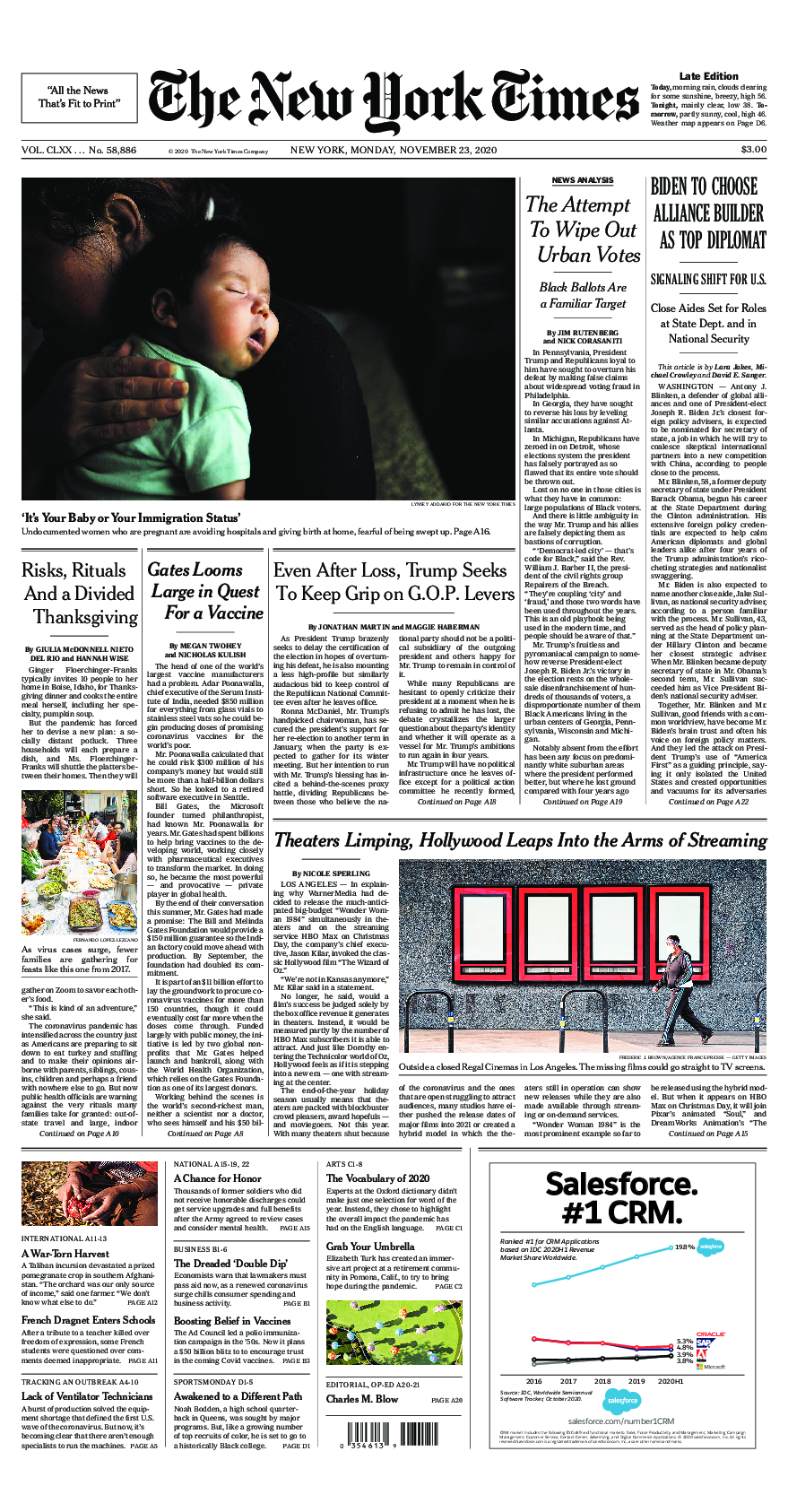 Prima-pagina-New-York-Times-del-2020-11-23