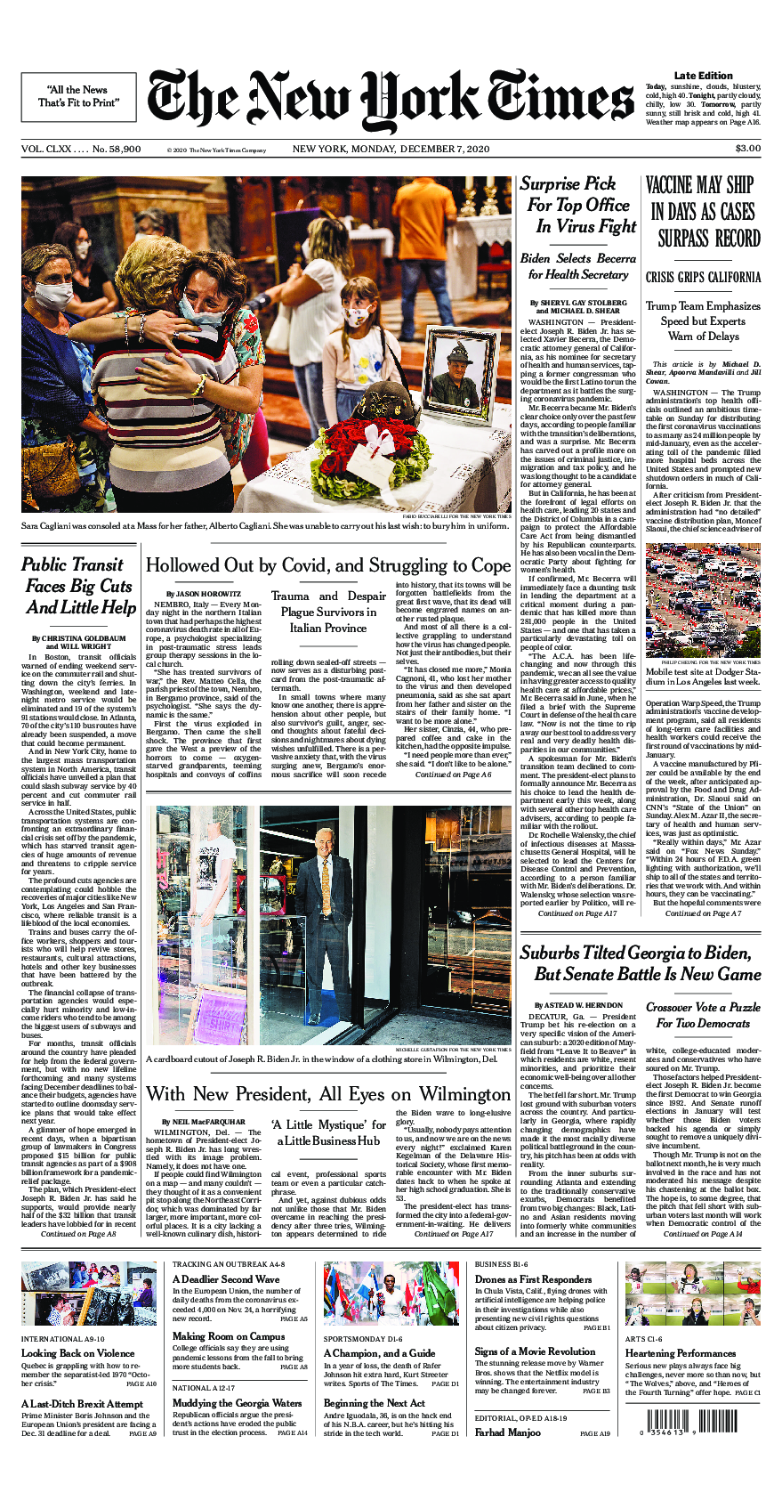 Prima-pagina-New-York-Times-del-2020-12-07