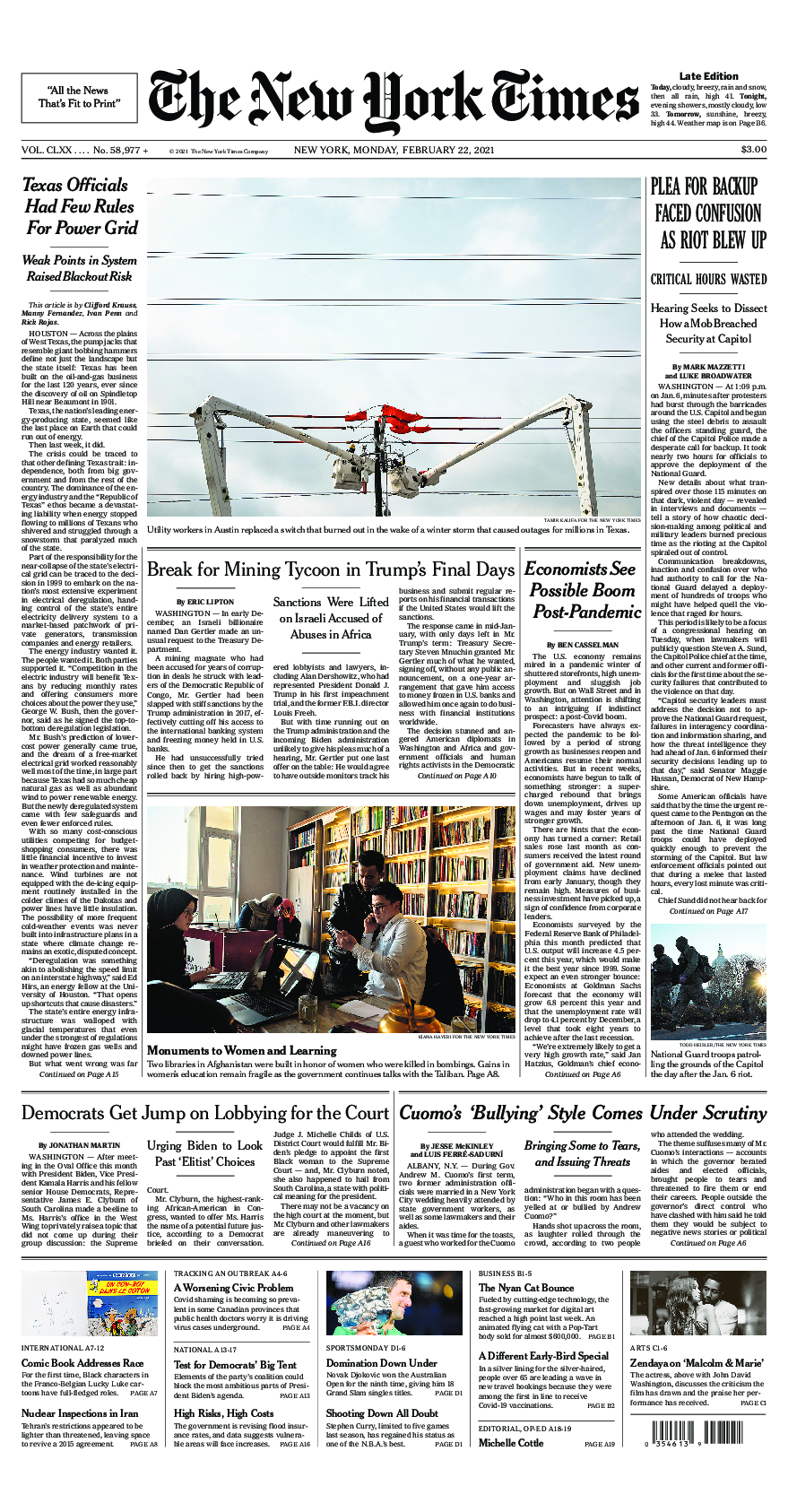 Prima-pagina-New-York-Times-del-2021-02-22