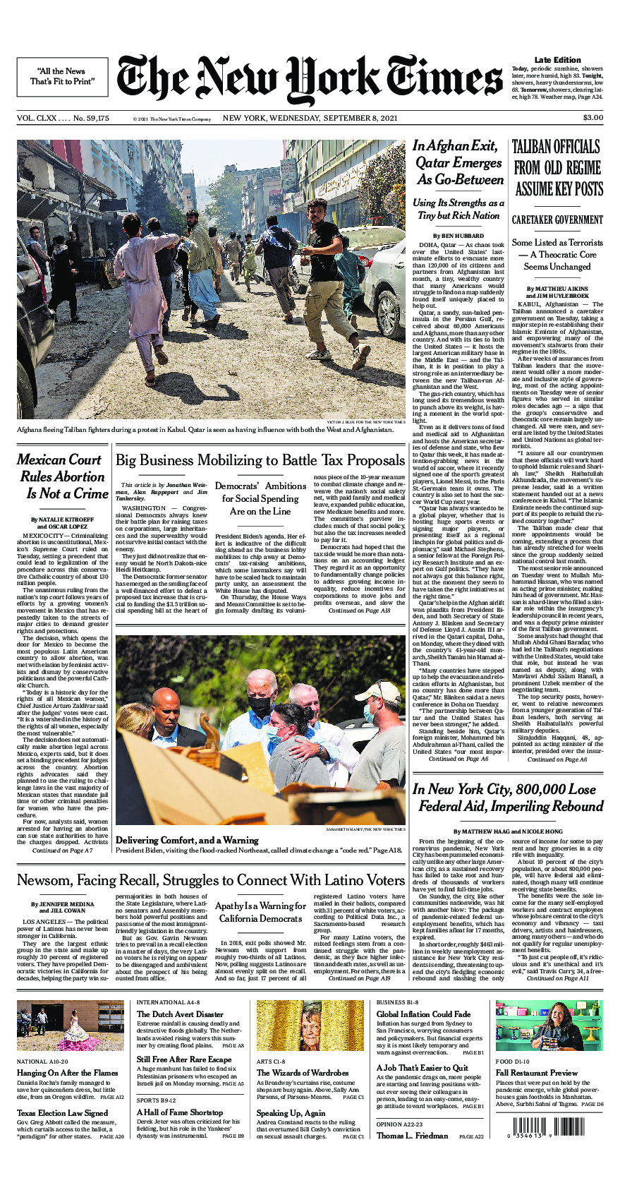 Prima-pagina-New-York-Times-del-2021-09-08