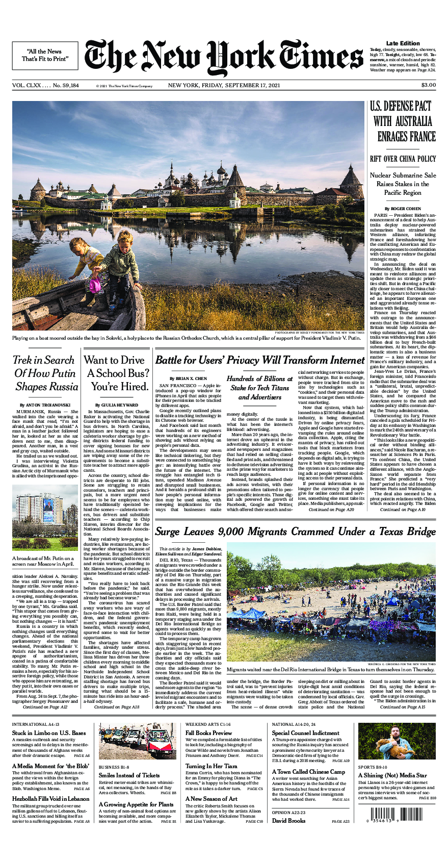 Prima-pagina-New-York-Times-del-2021-09-17