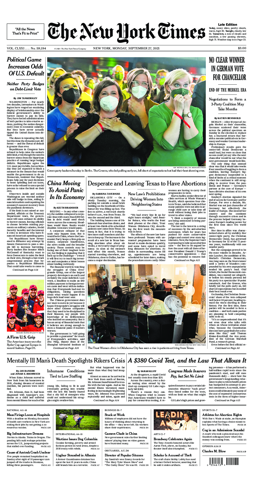 Prima-pagina-New-York-Times-del-2021-09-27