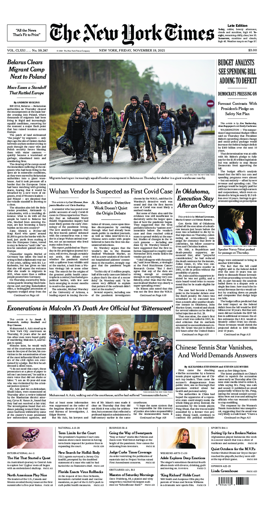 Prima-pagina-New-York-Times-del-2021-11-19