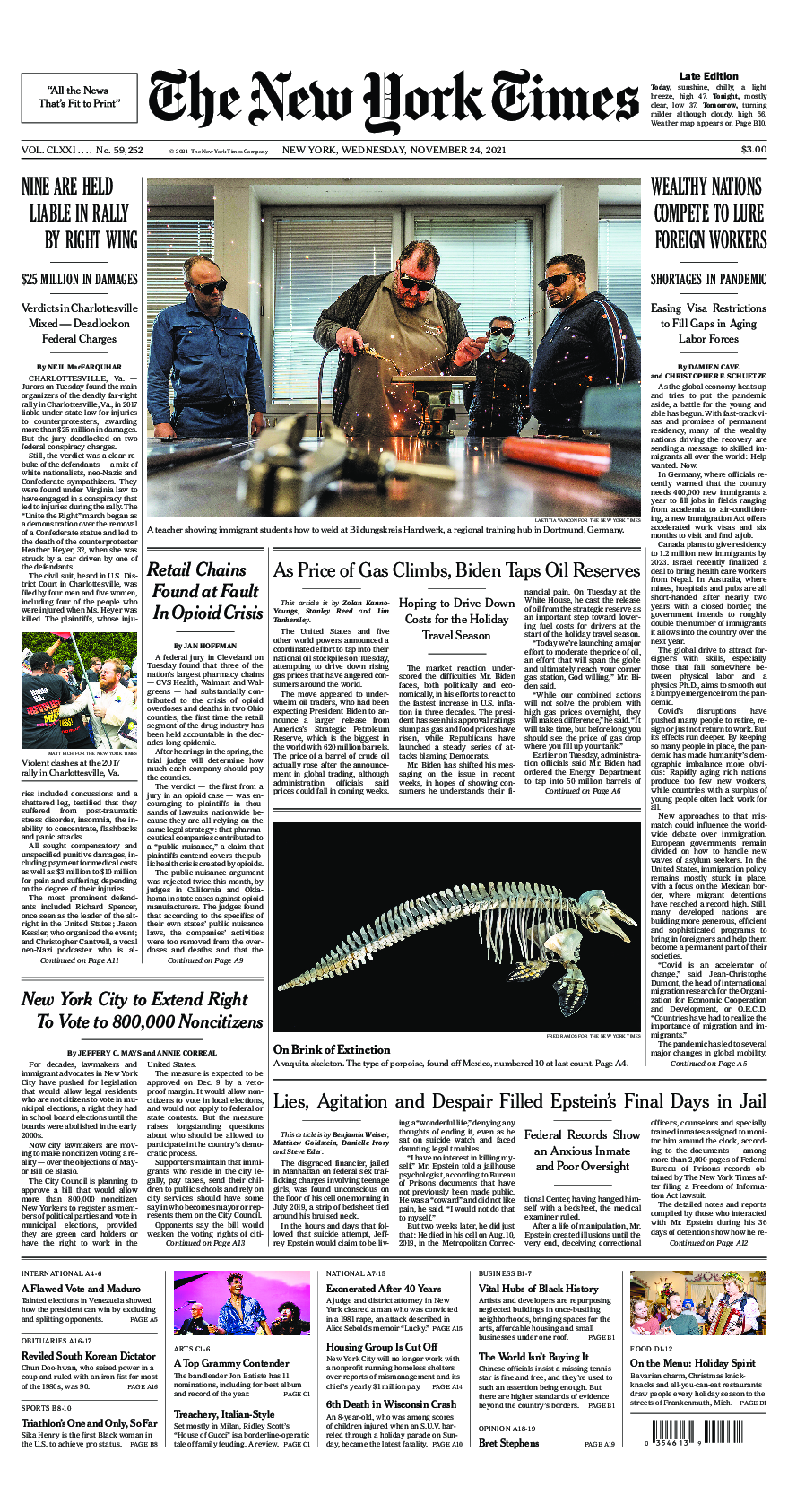 Prima-pagina-New-York-Times-del-2021-11-24