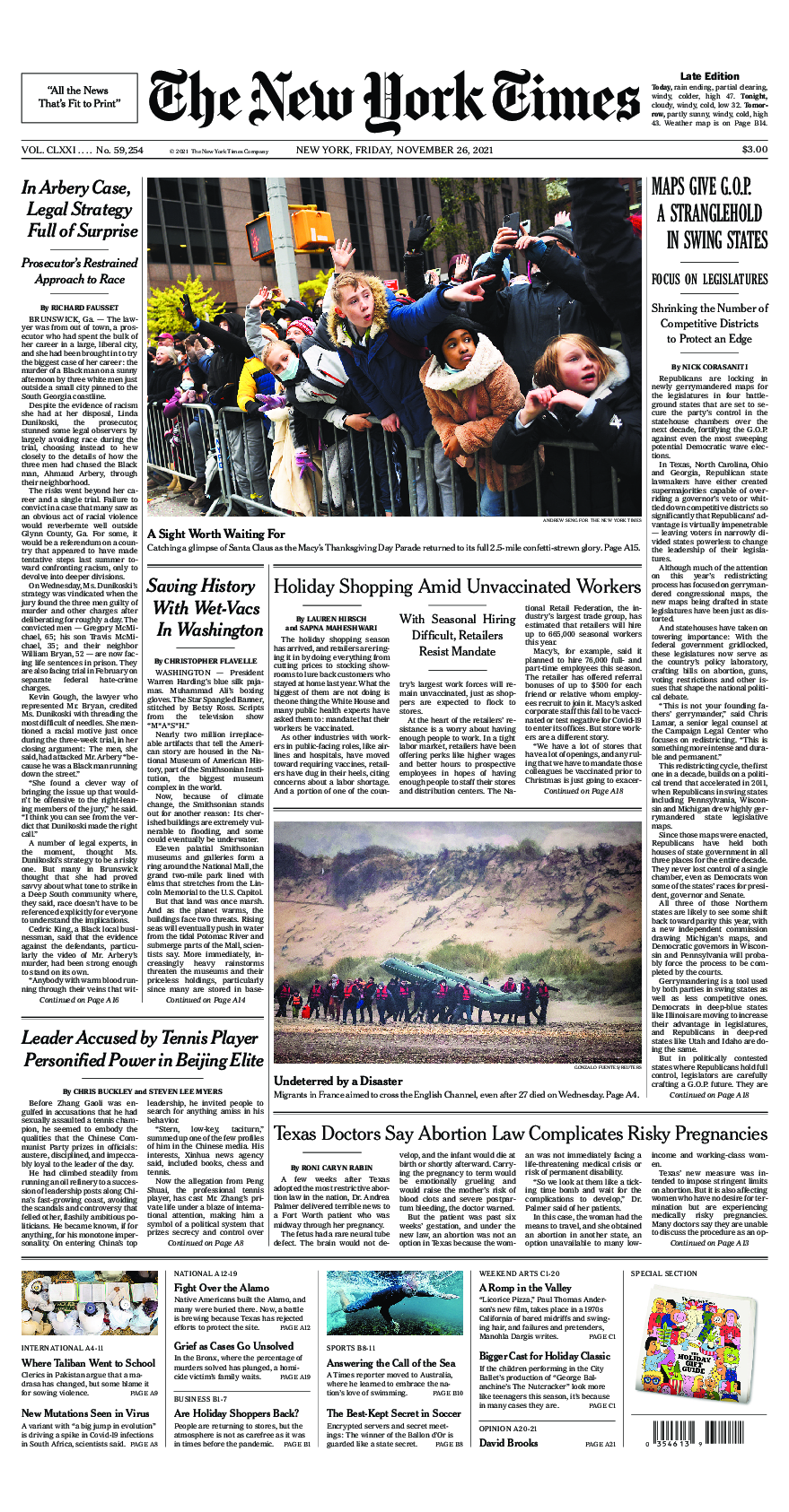 Prima-pagina-New-York-Times-del-2021-11-26