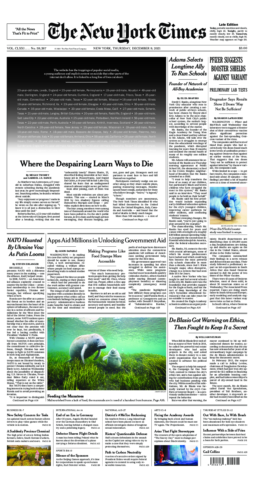 Prima-pagina-New-York-Times-del-2021-12-09