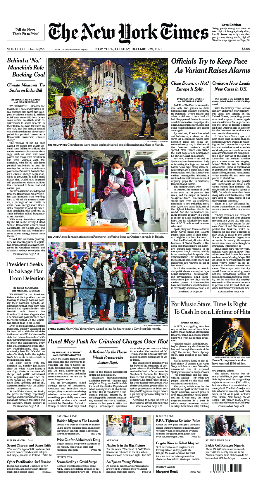 Prima-pagina-New-York-Times-del-2021-12-21