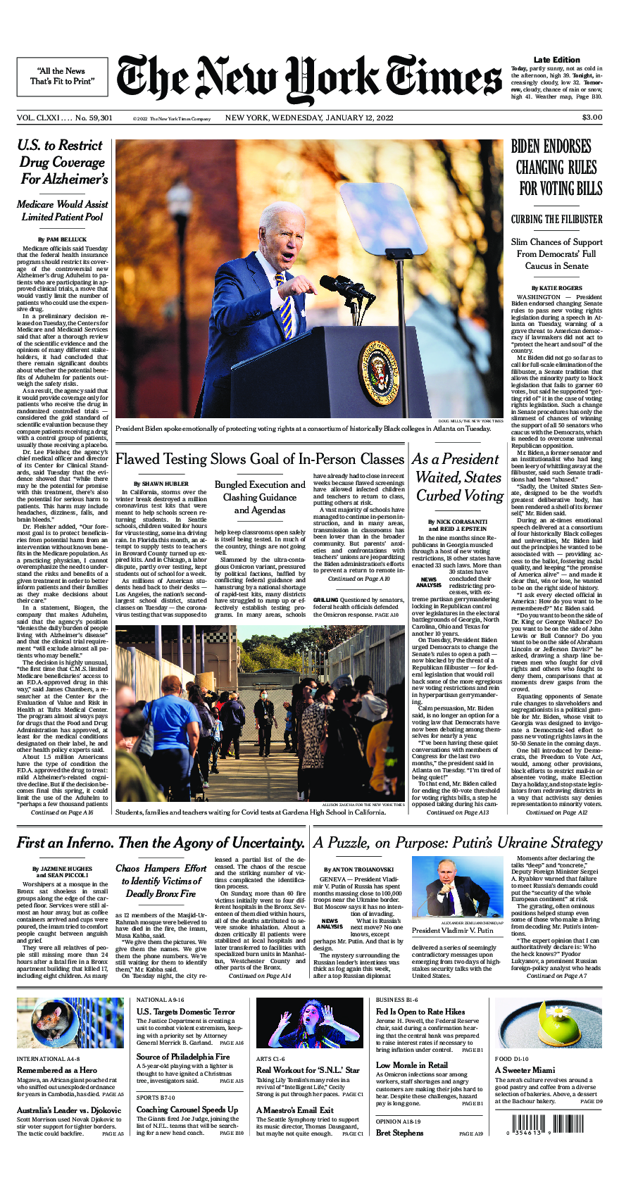 Prima-pagina-New-York-Times-del-2022-01-12