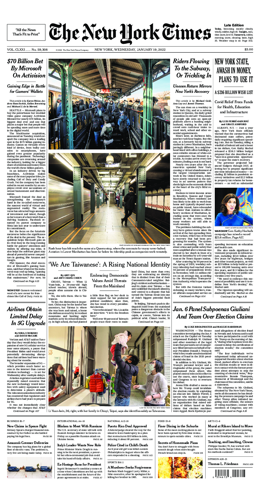 Prima-pagina-New-York-Times-del-2022-01-19