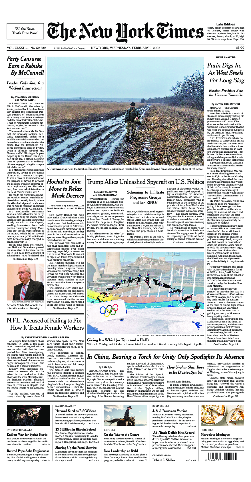 Prima-pagina-New-York-Times-del-2022-02-09