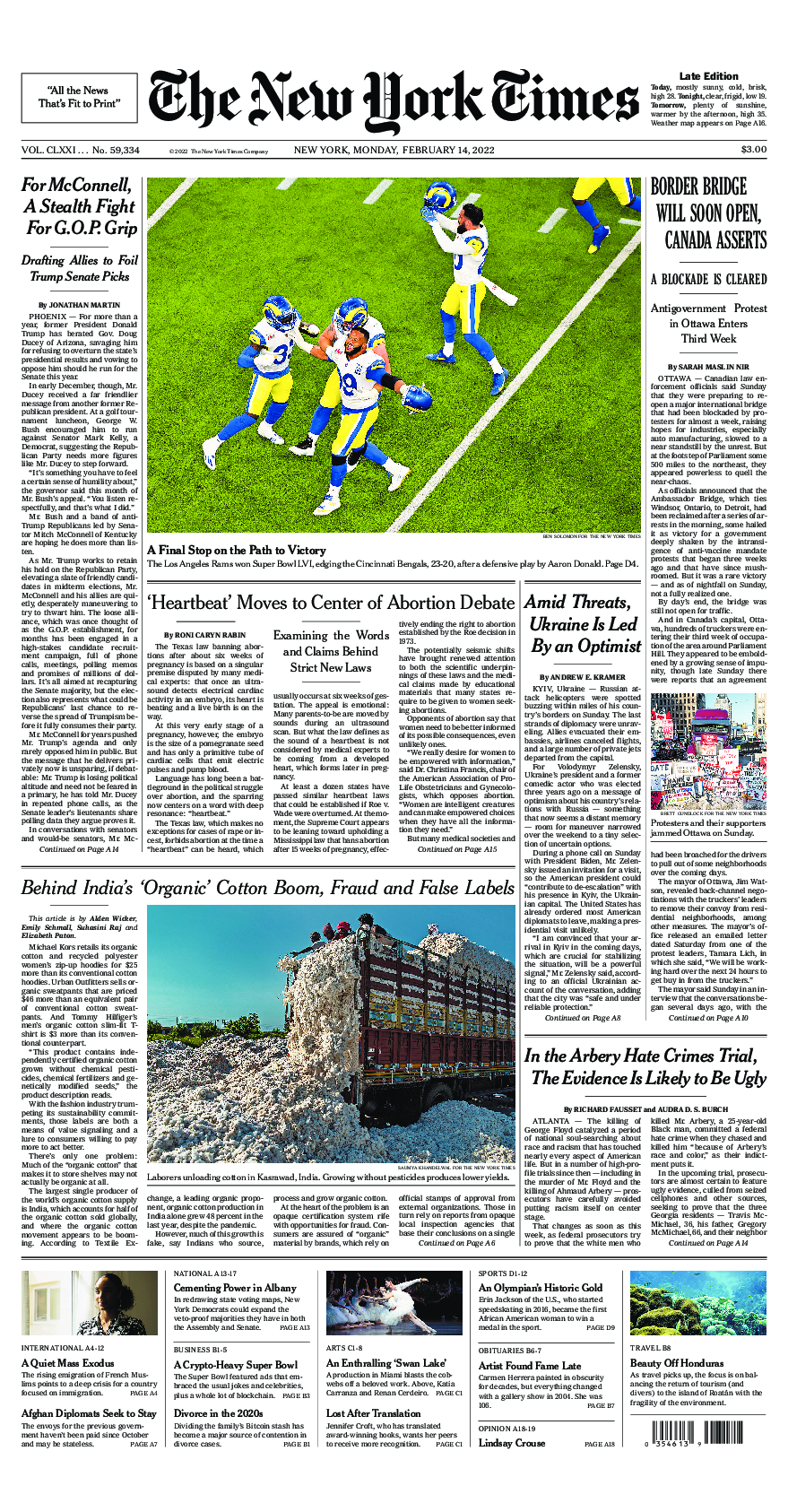 Prima-pagina-New-York-Times-del-2022-02-14