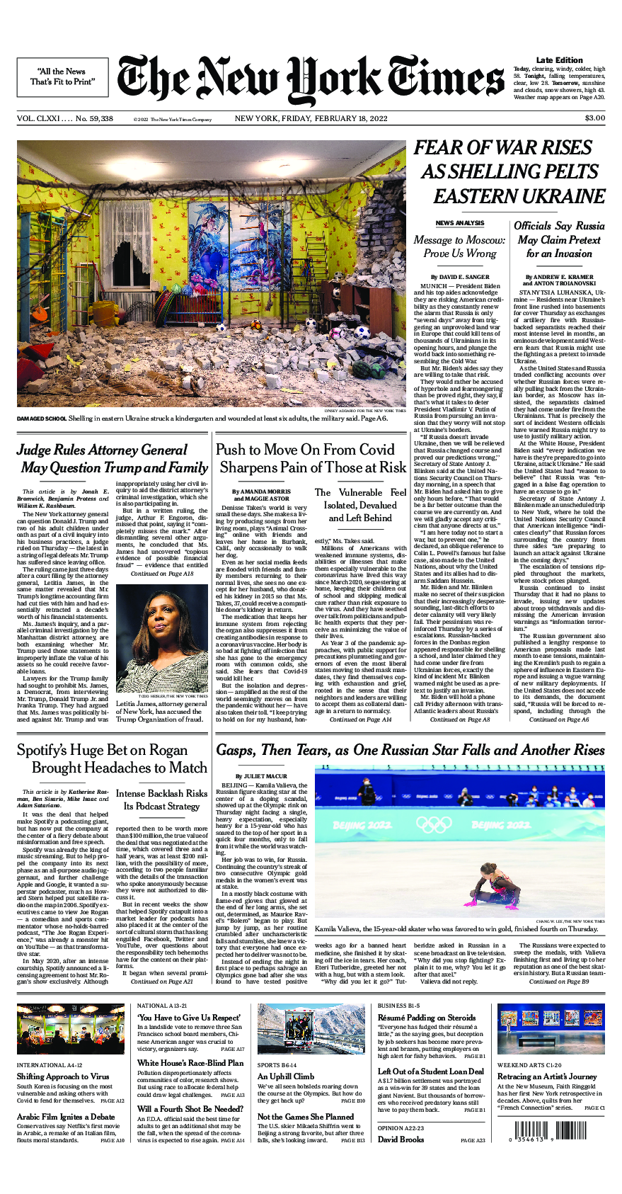 Prima-pagina-New-York-Times-del-2022-02-18