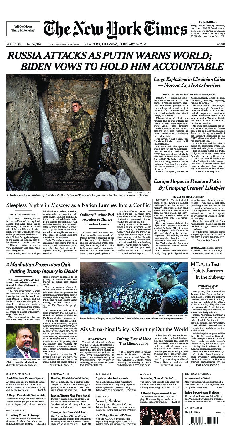 Prima-pagina-New-York-Times-del-2022-02-24