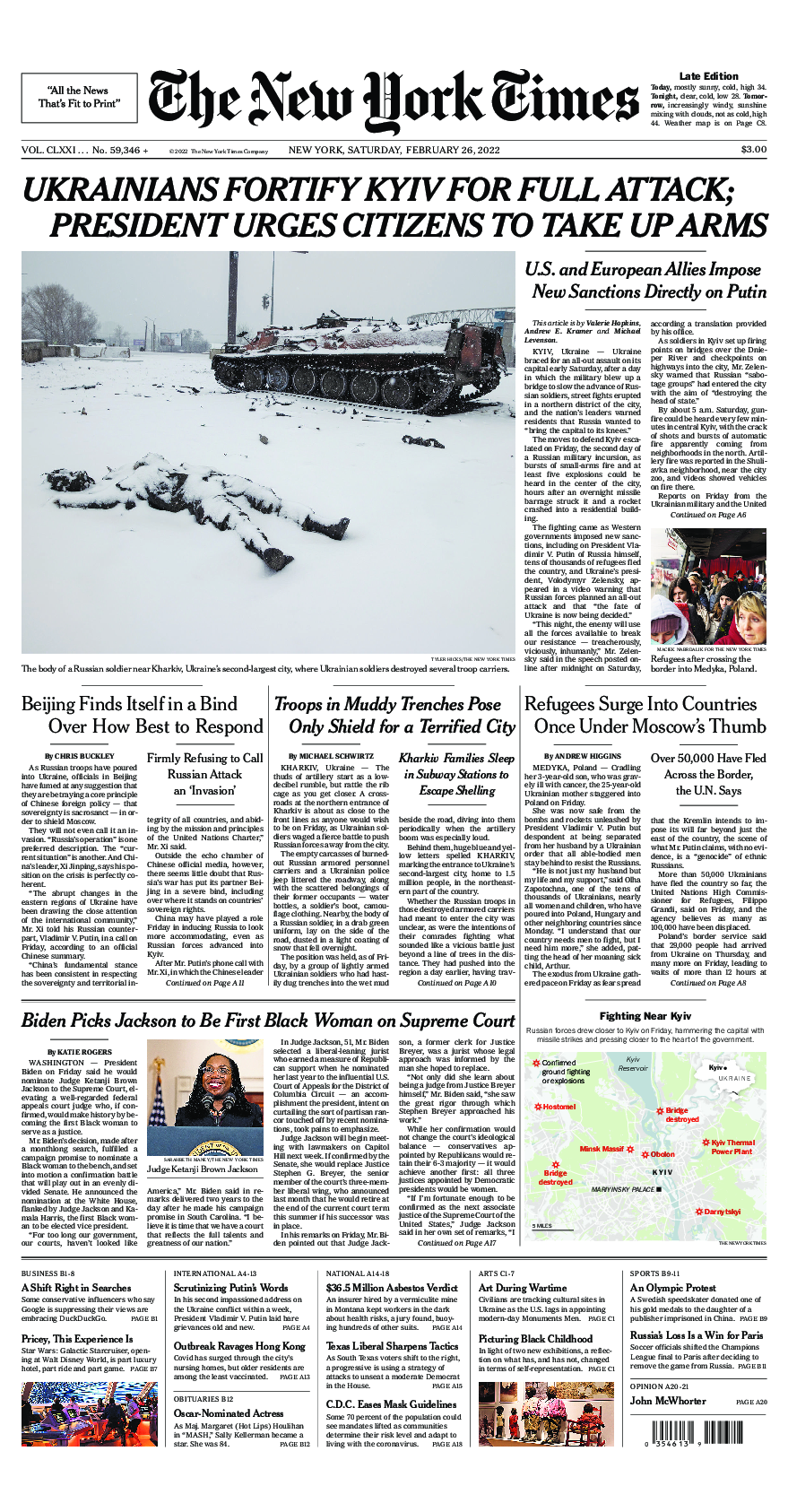 Prima-pagina-New-York-Times-del-2022-02-26