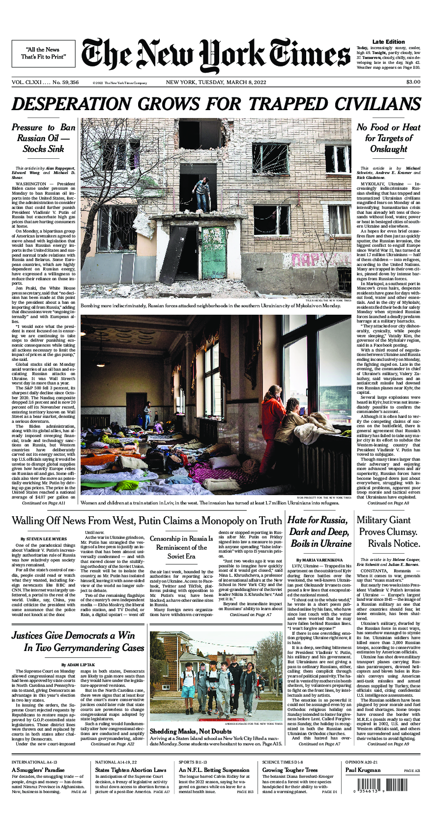 Prima-pagina-New-York-Times-del-2022-03-08