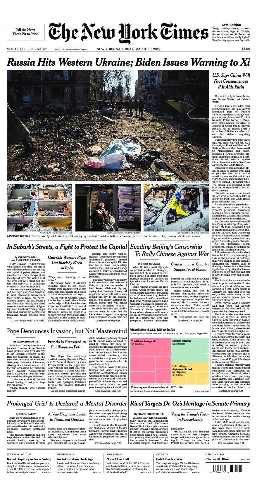 Prima-pagina-New-York-Times-del-2022-03-19