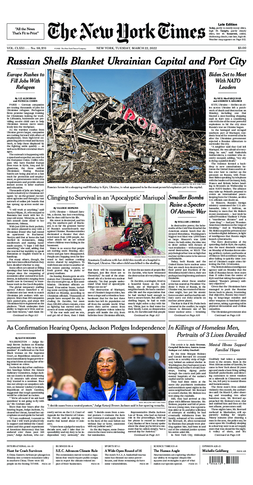 Prima-pagina-New-York-Times-del-2022-03-22