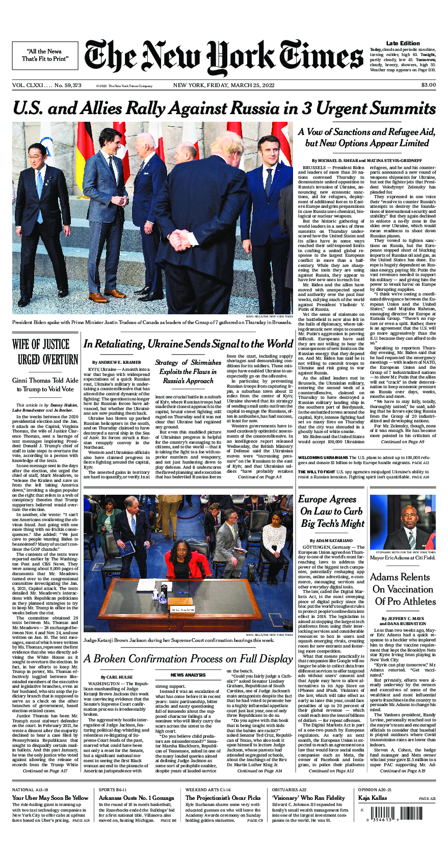 Prima-pagina-New-York-Times-del-2022-03-25