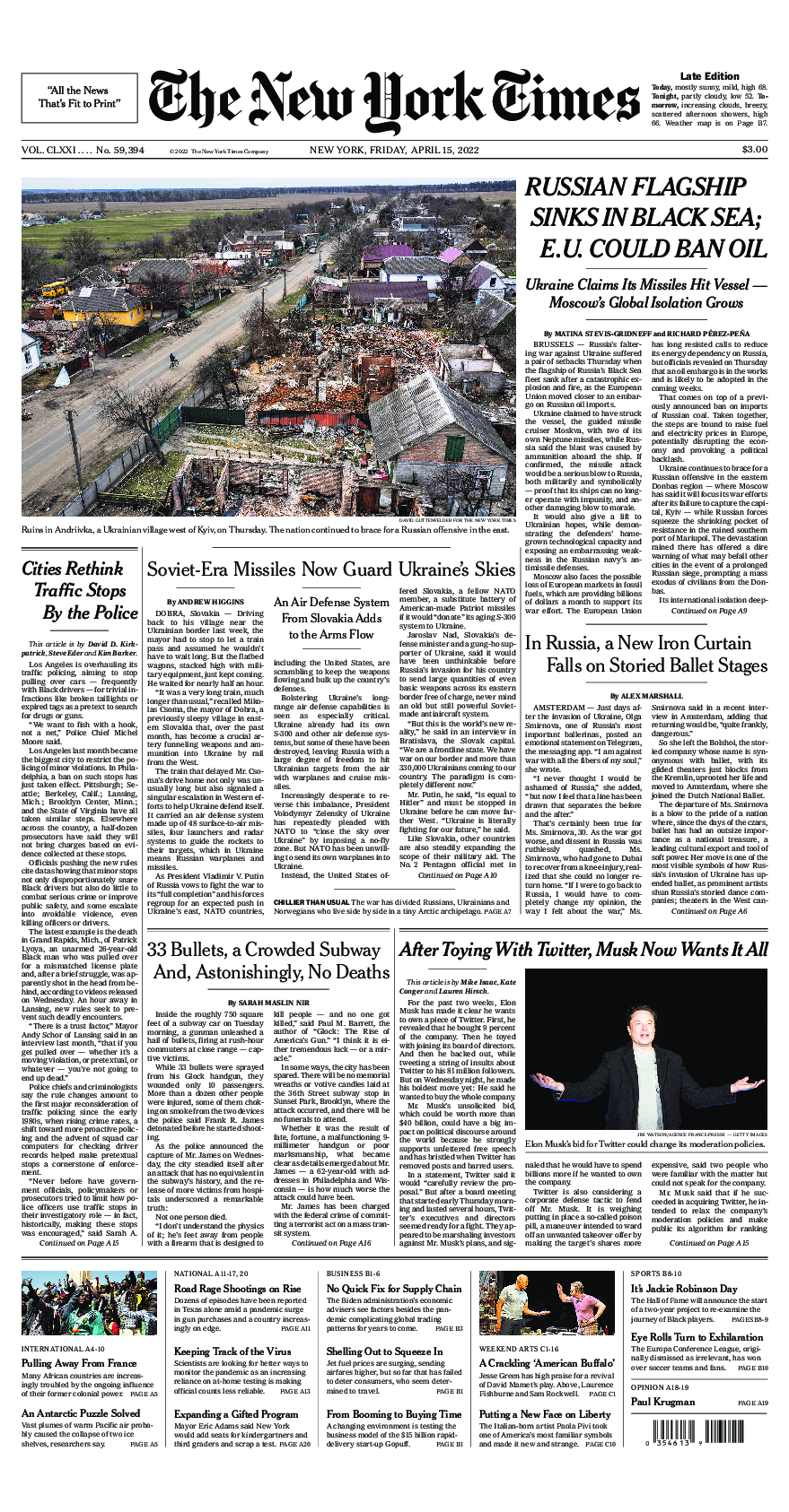 Prima-pagina-New-York-Times-del-2022-04-15