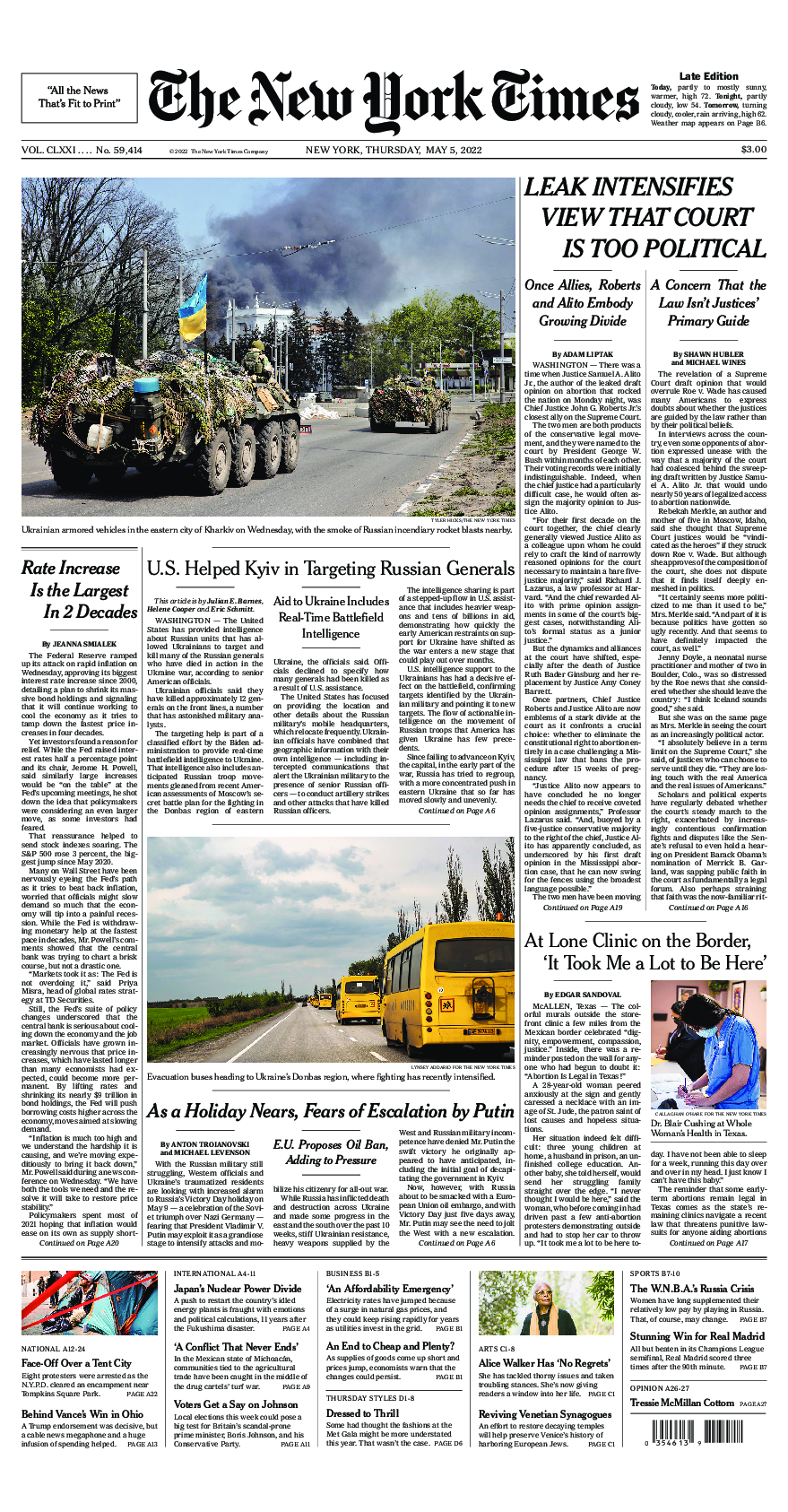 Prima-pagina-New-York-Times-del-2022-05-05