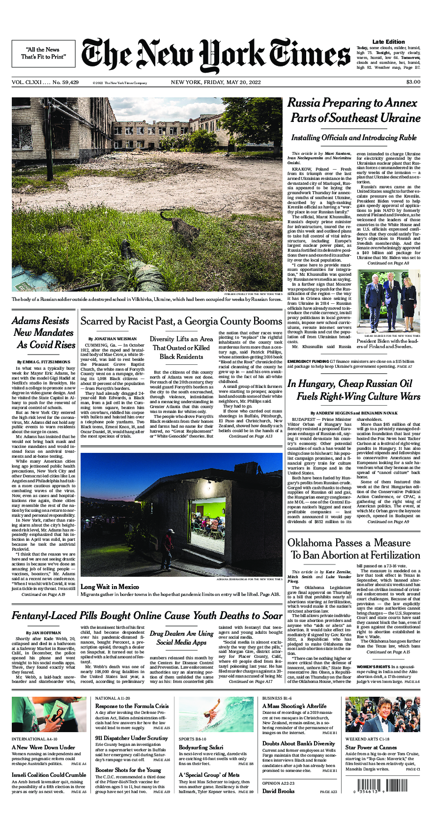 Prima-pagina-New-York-Times-del-2022-05-20