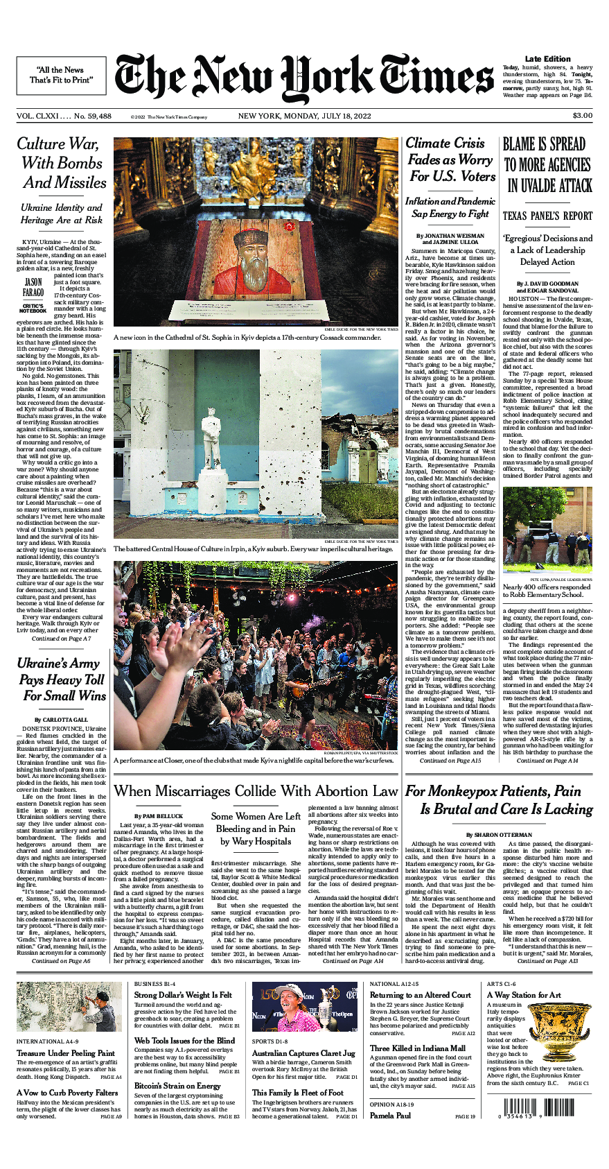 Prima-pagina-New-York-Times-del-2022-07-18