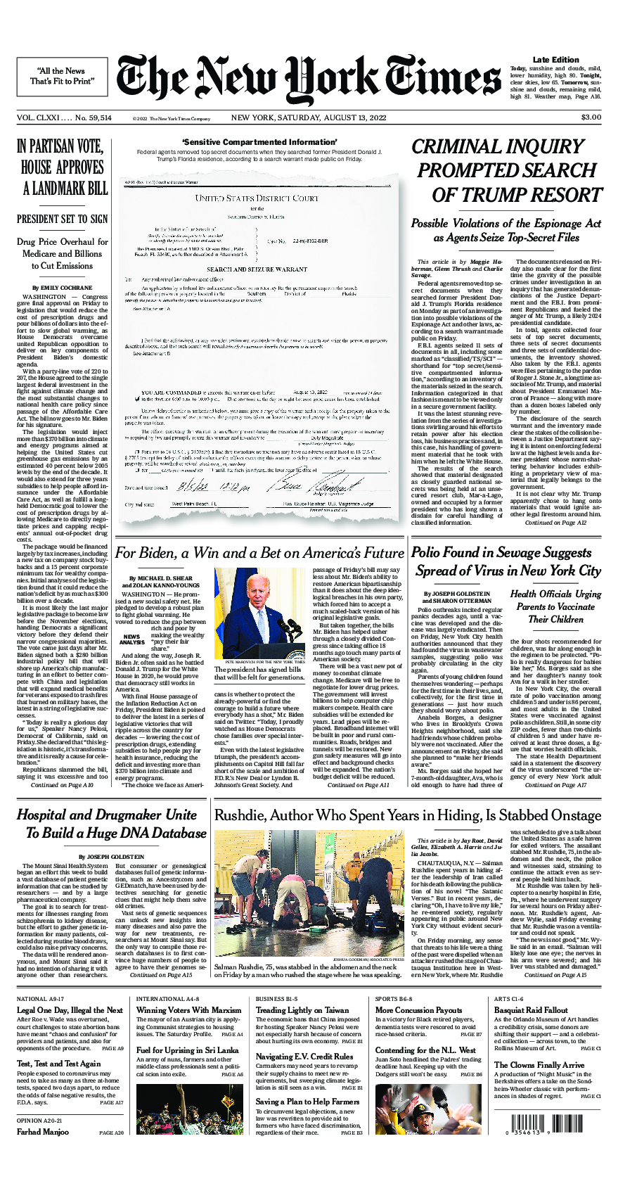 Prima-pagina-New-York-Times-del-2022-08-13