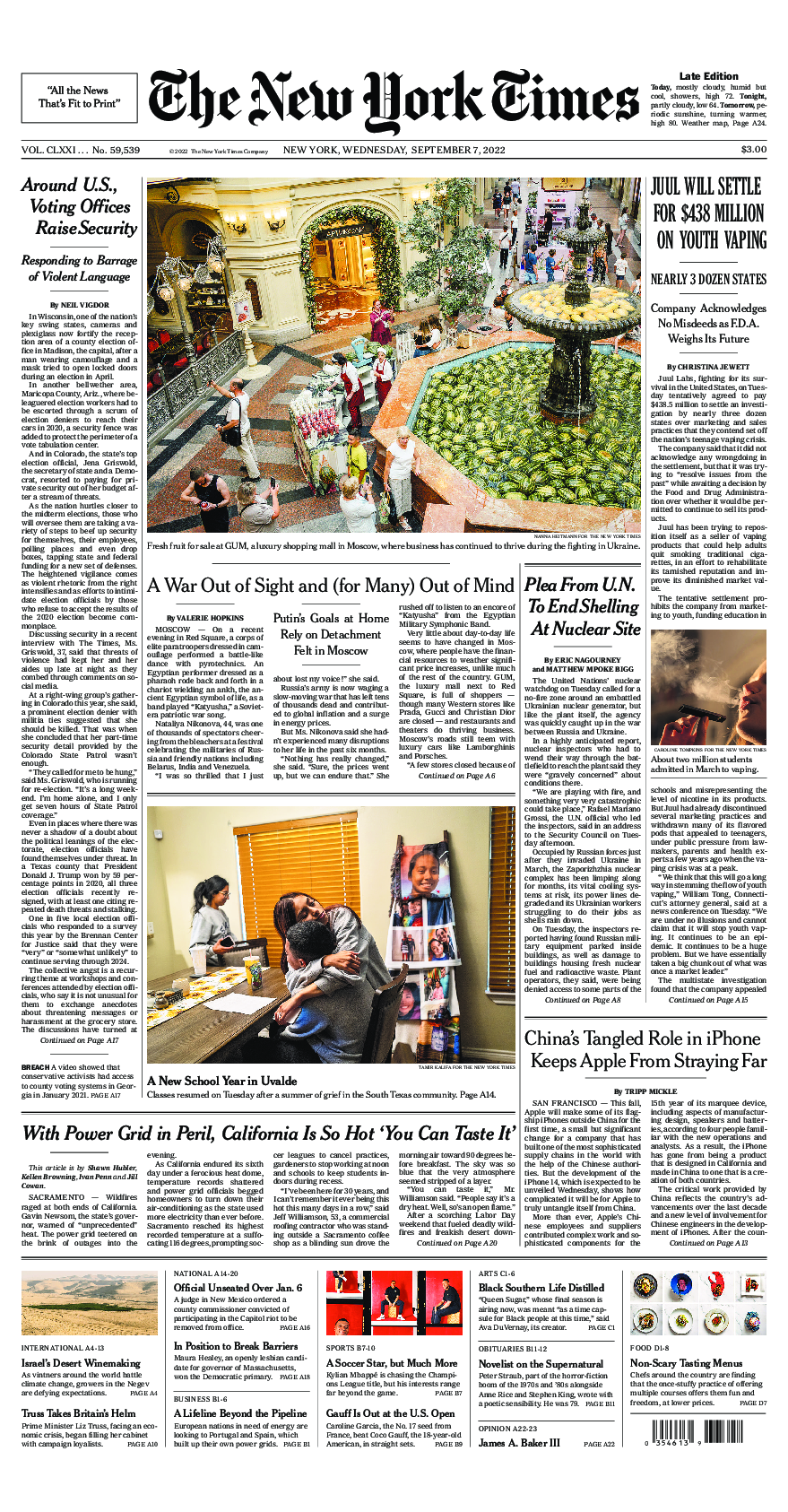 Prima-pagina-New-York-Times-del-2022-09-07