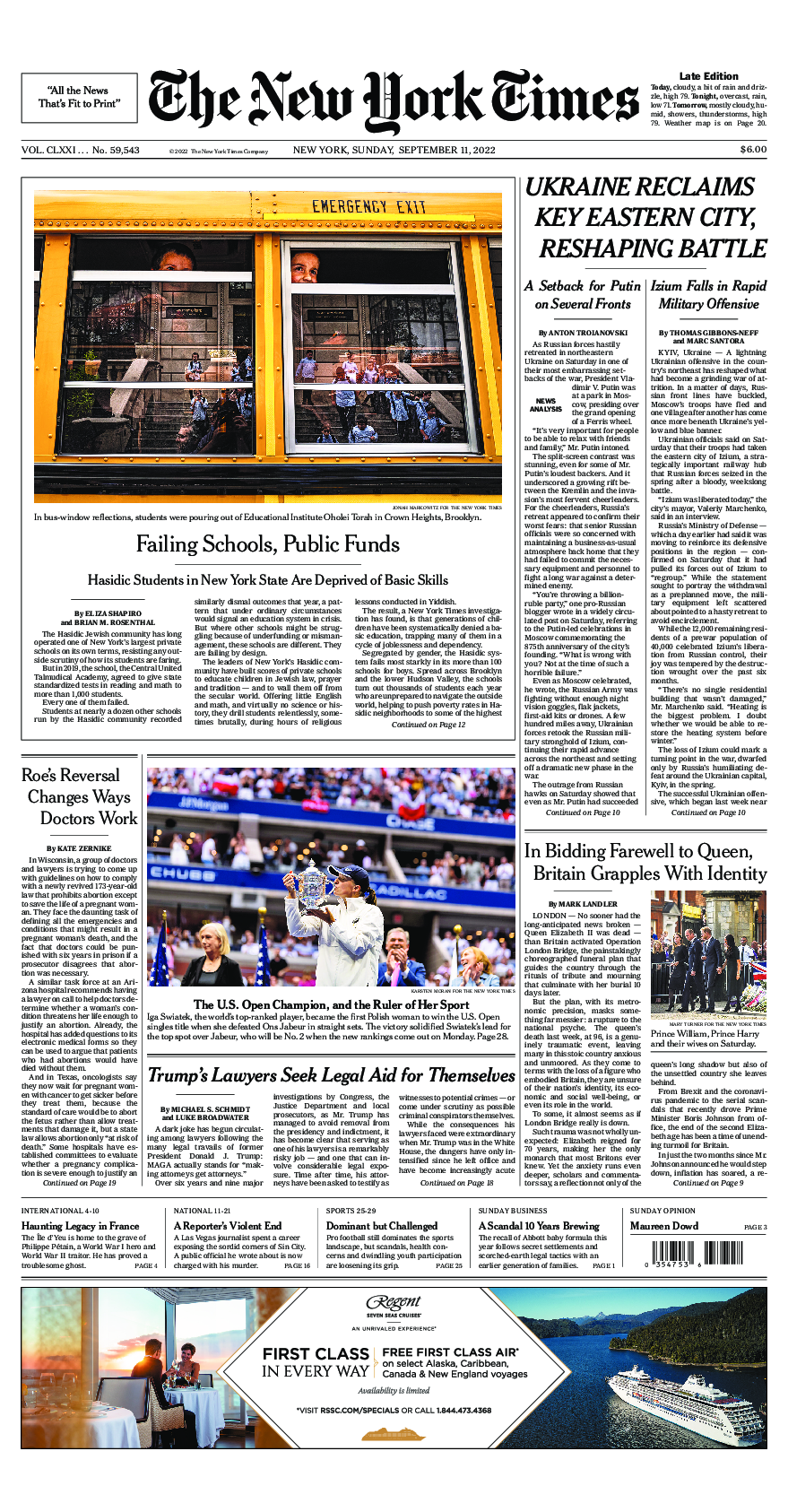 Prima-pagina-New-York-Times-del-2022-09-11