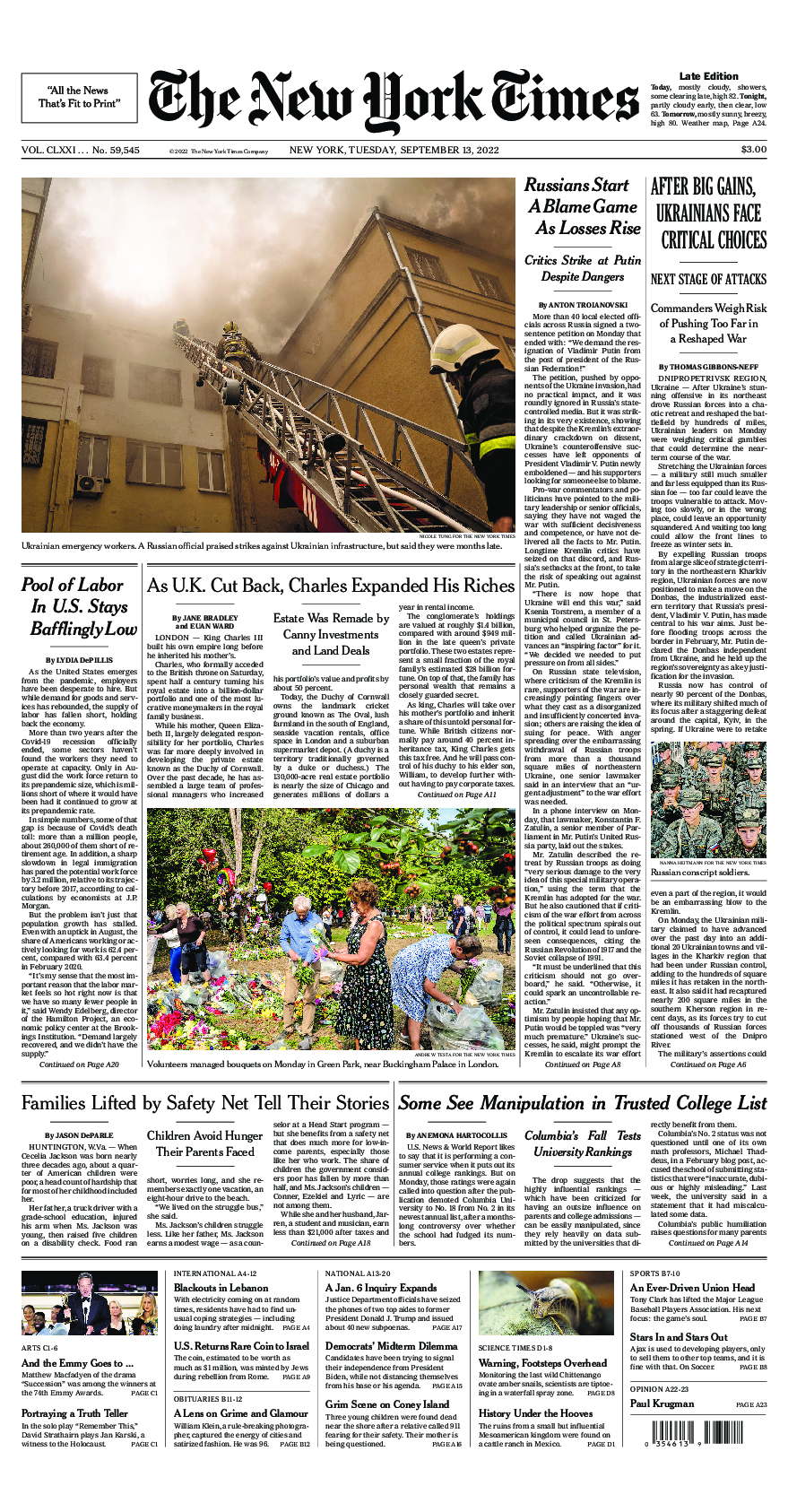 Prima-pagina-New-York-Times-del-2022-09-13