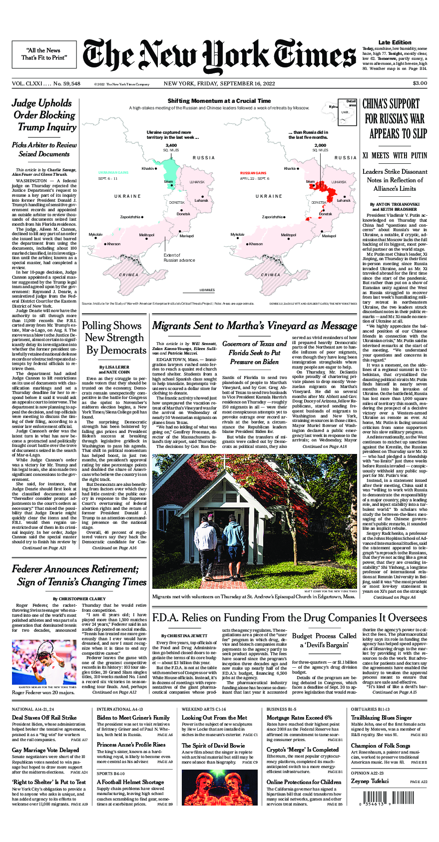 Prima-pagina-New-York-Times-del-2022-09-16