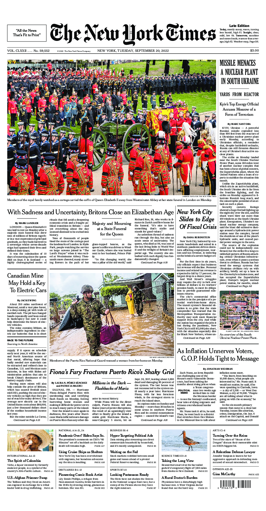 Prima-pagina-New-York-Times-del-2022-09-20