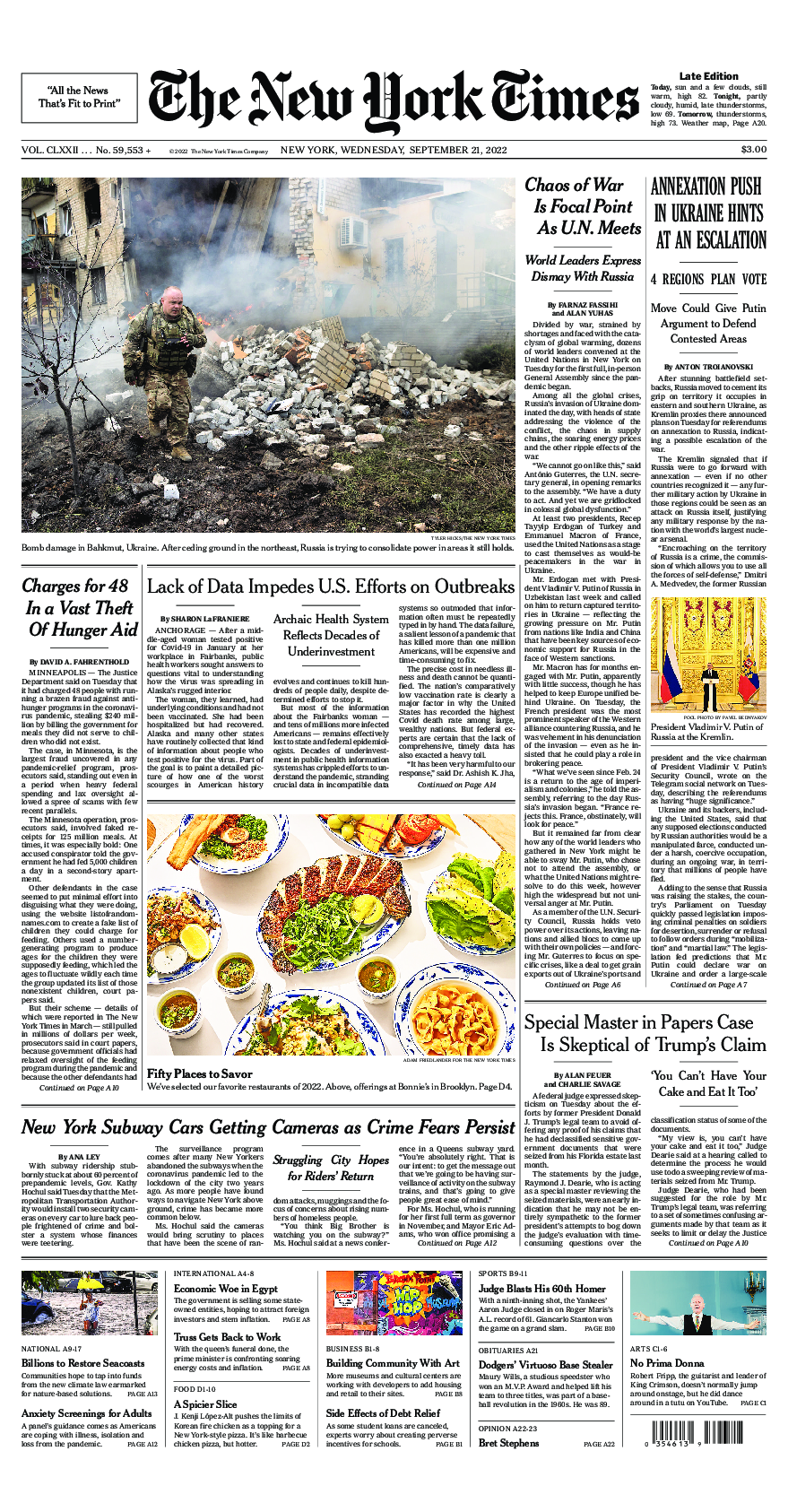 Prima-pagina-New-York-Times-del-2022-09-21