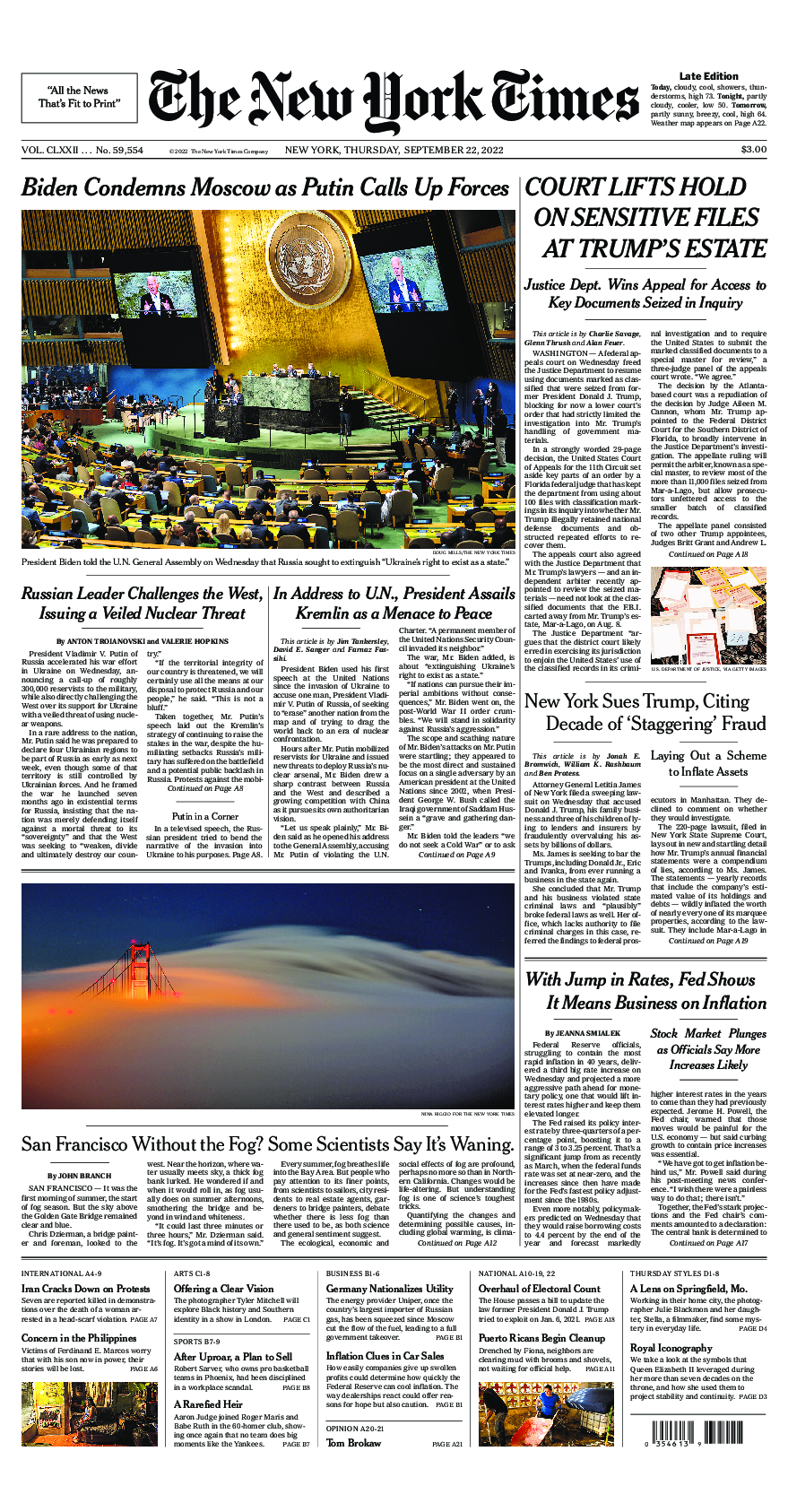 Prima-pagina-New-York-Times-del-2022-09-22