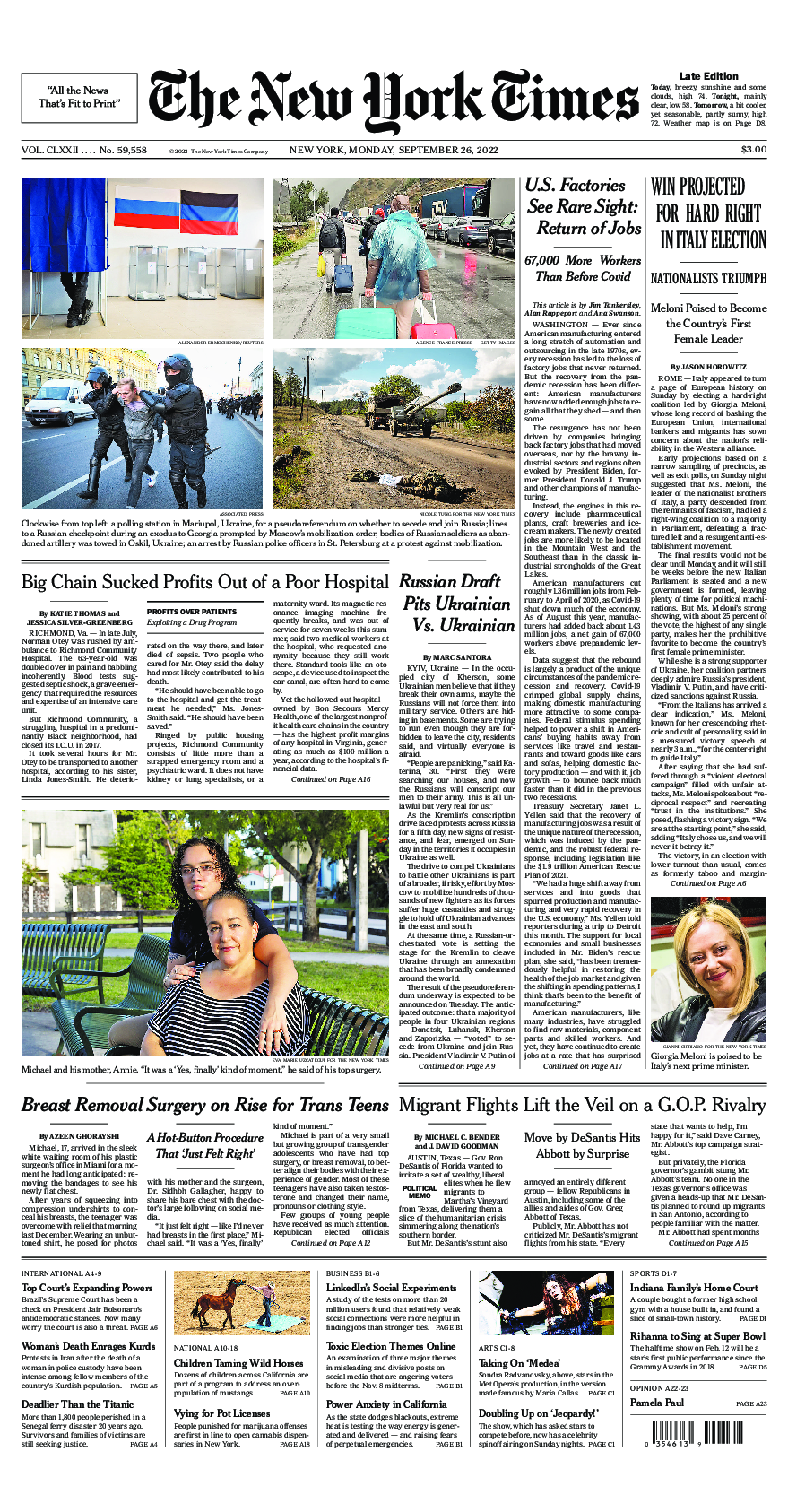 Prima-pagina-New-York-Times-del-2022-09-26