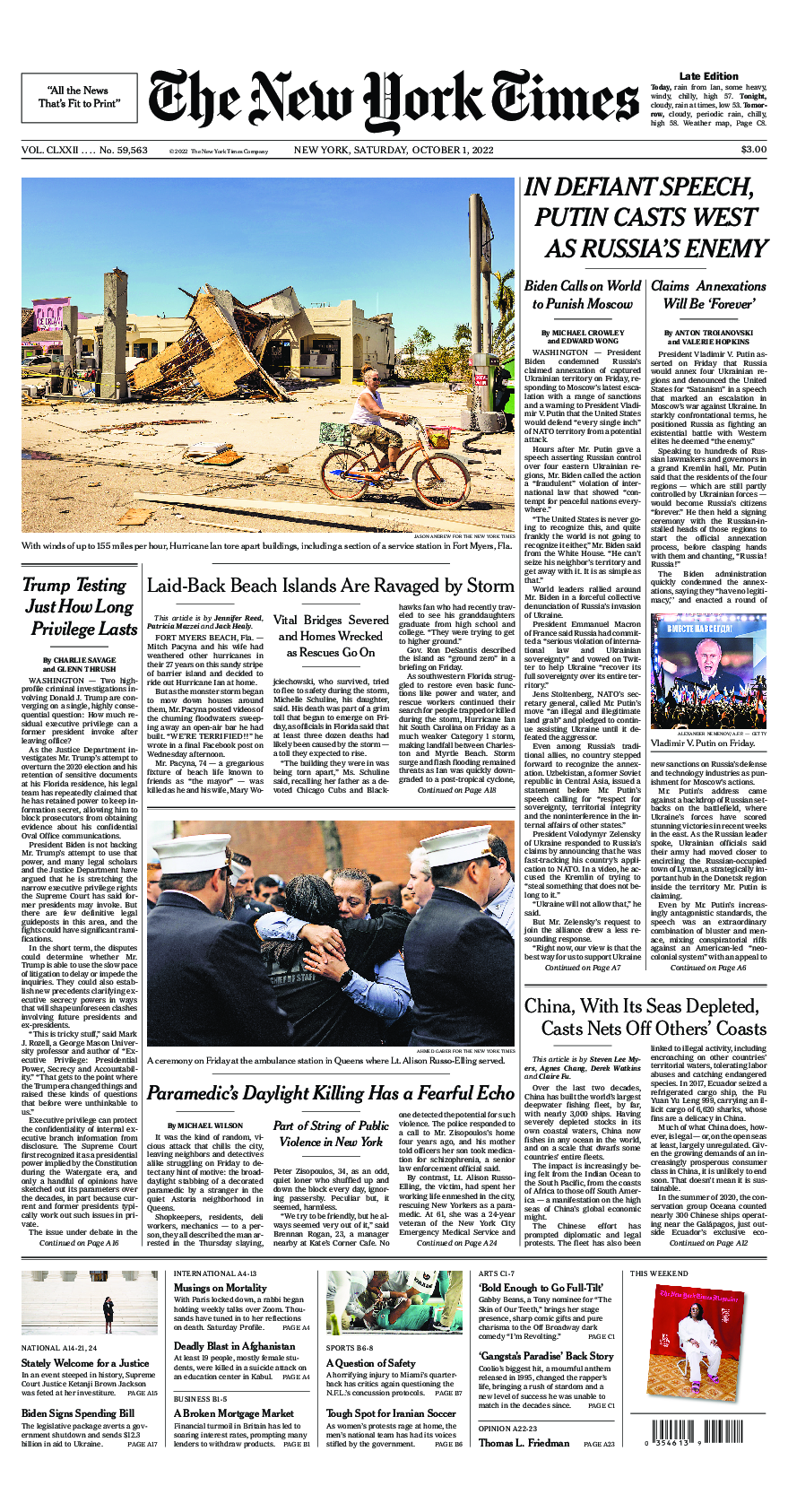 Prima-pagina-New-York-Times-del-2022-10-01