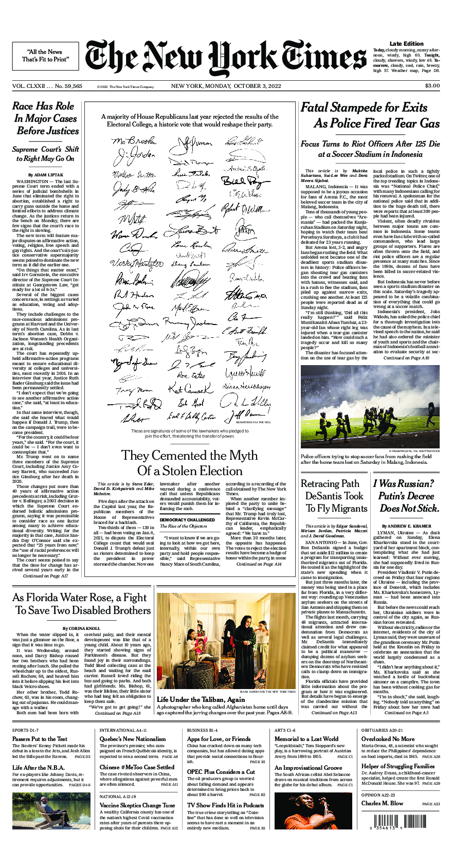 Prima-pagina-New-York-Times-del-2022-10-03