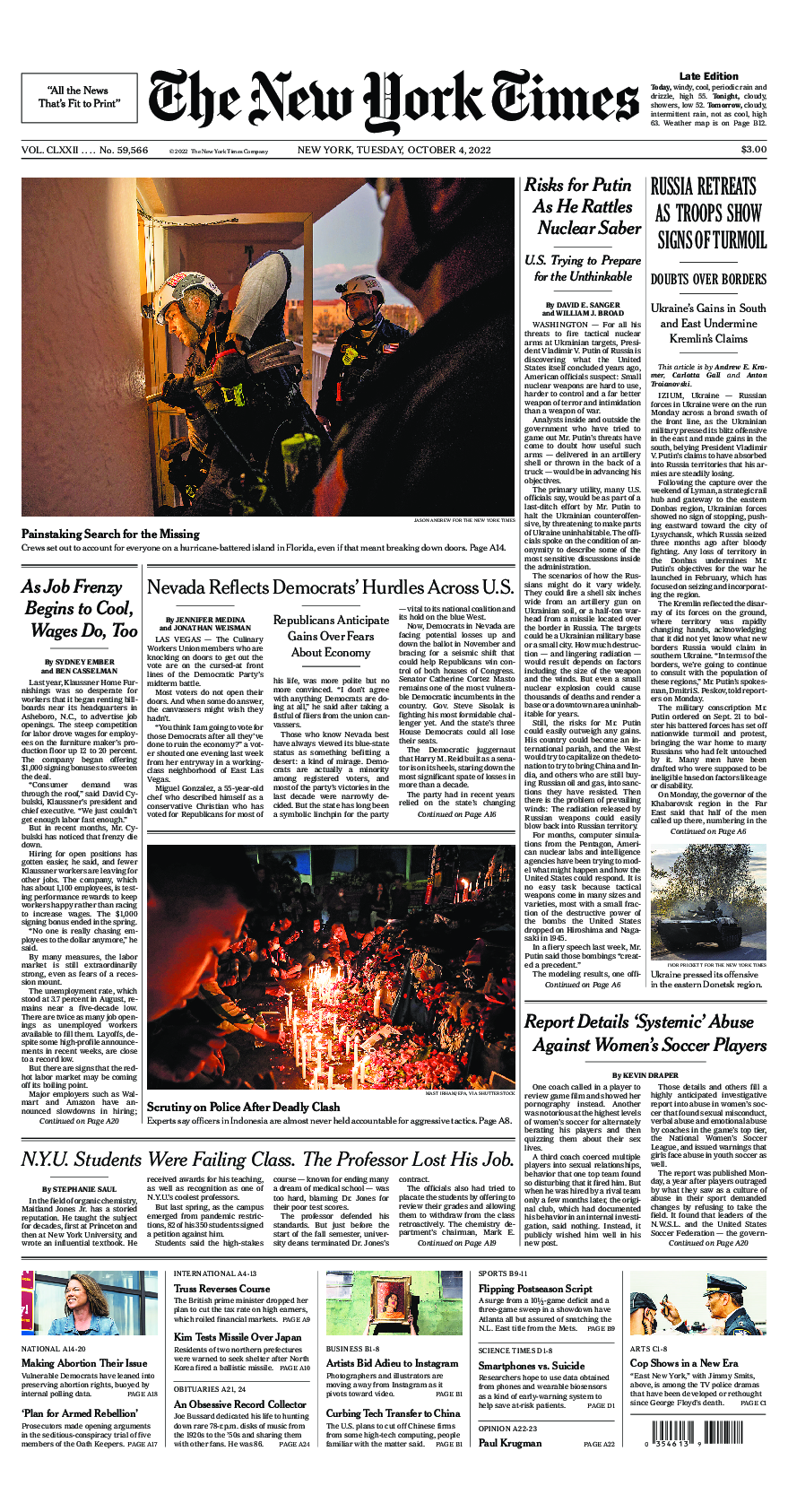 Prima-pagina-New-York-Times-del-2022-10-04