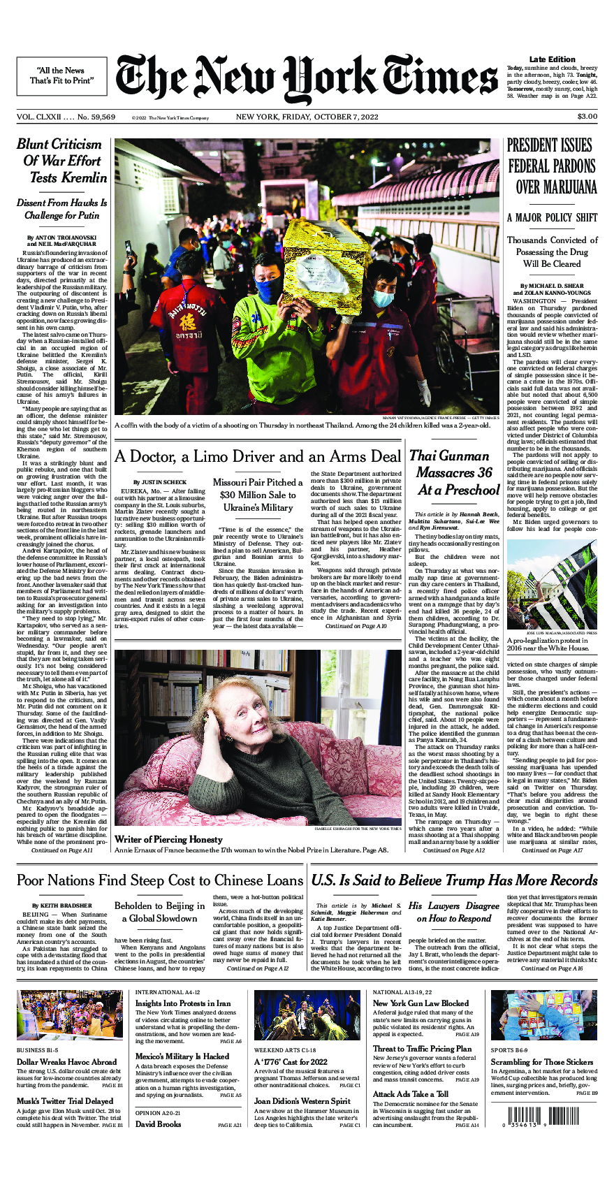 Prima-pagina-New-York-Times-del-2022-10-07