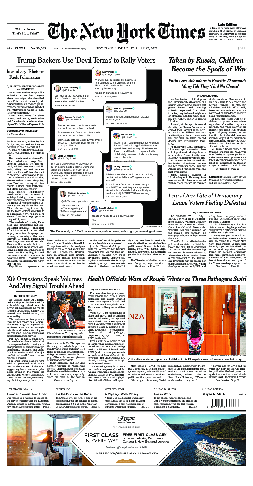 Prima-pagina-New-York-Times-del-2022-10-23