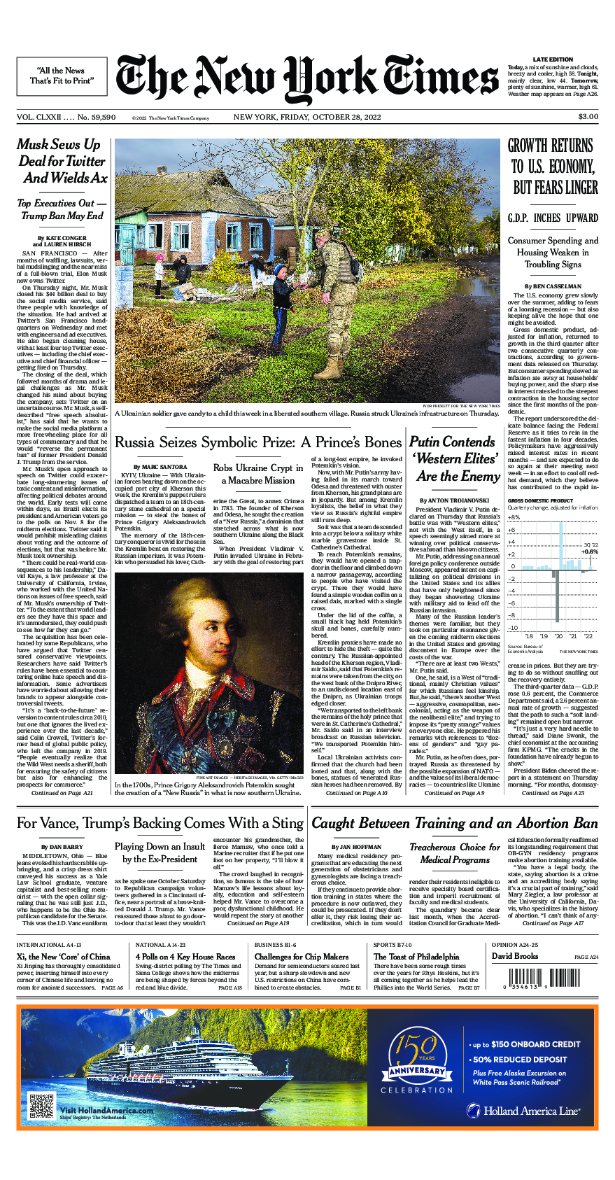 Prima-pagina-New-York-Times-del-2022-10-28